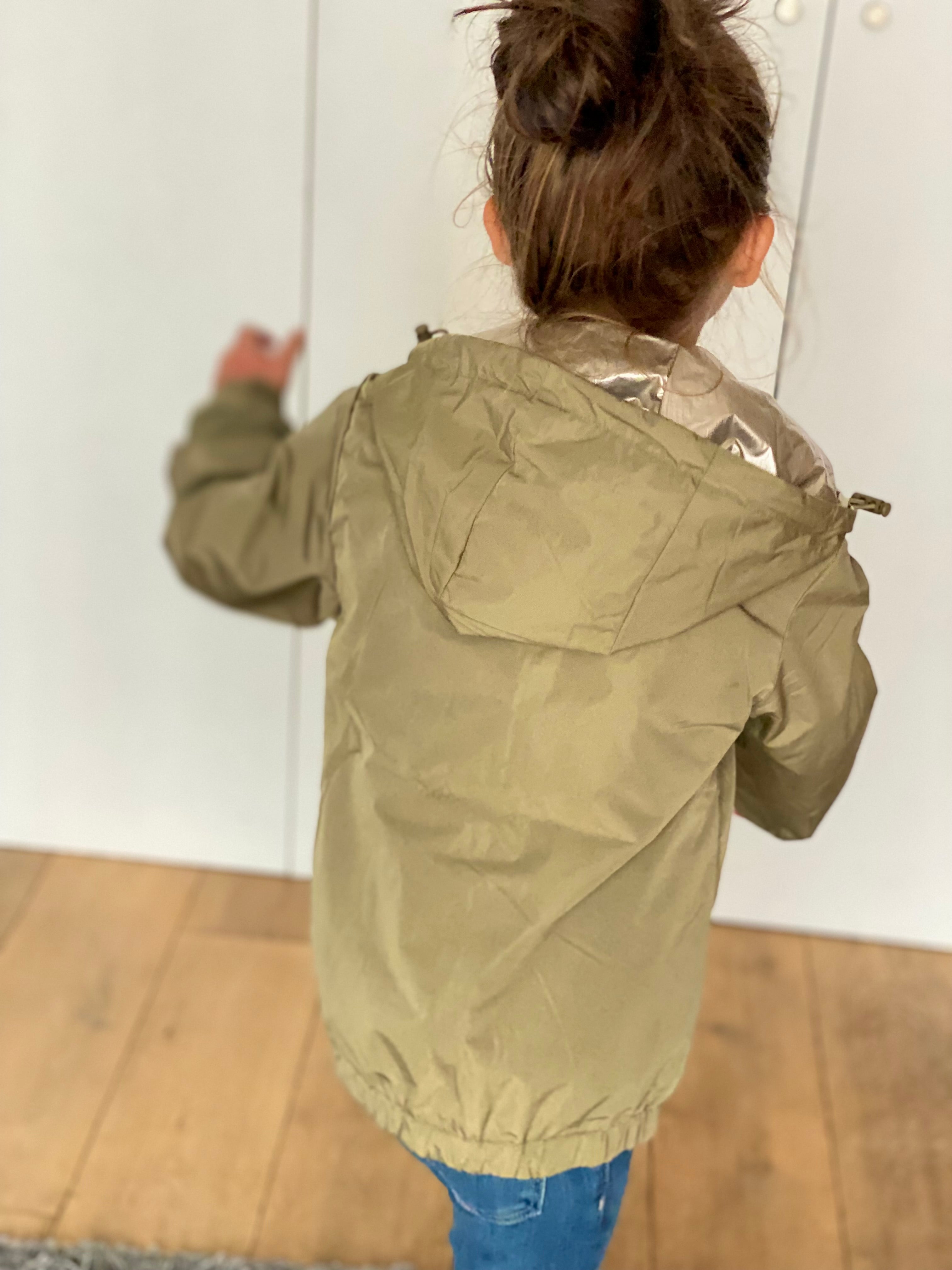 Veste Imperméable réversible mixte GARANCE KIDS - Kaki clair / Doré