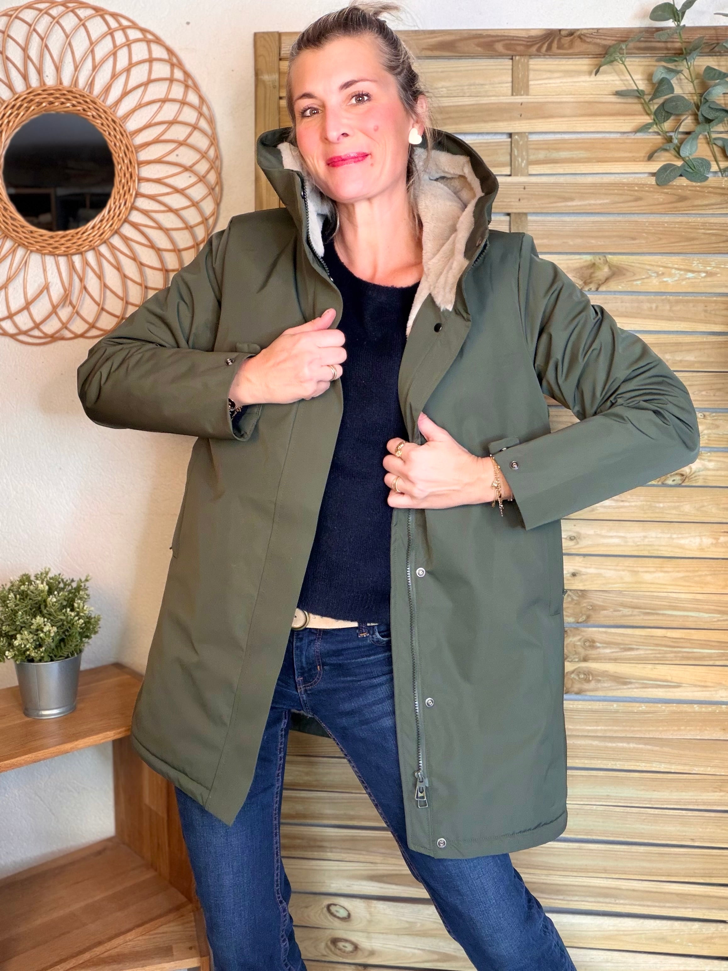 Parka fourrée imperméable AMBRE - Kaki / Beige - LAURA JO