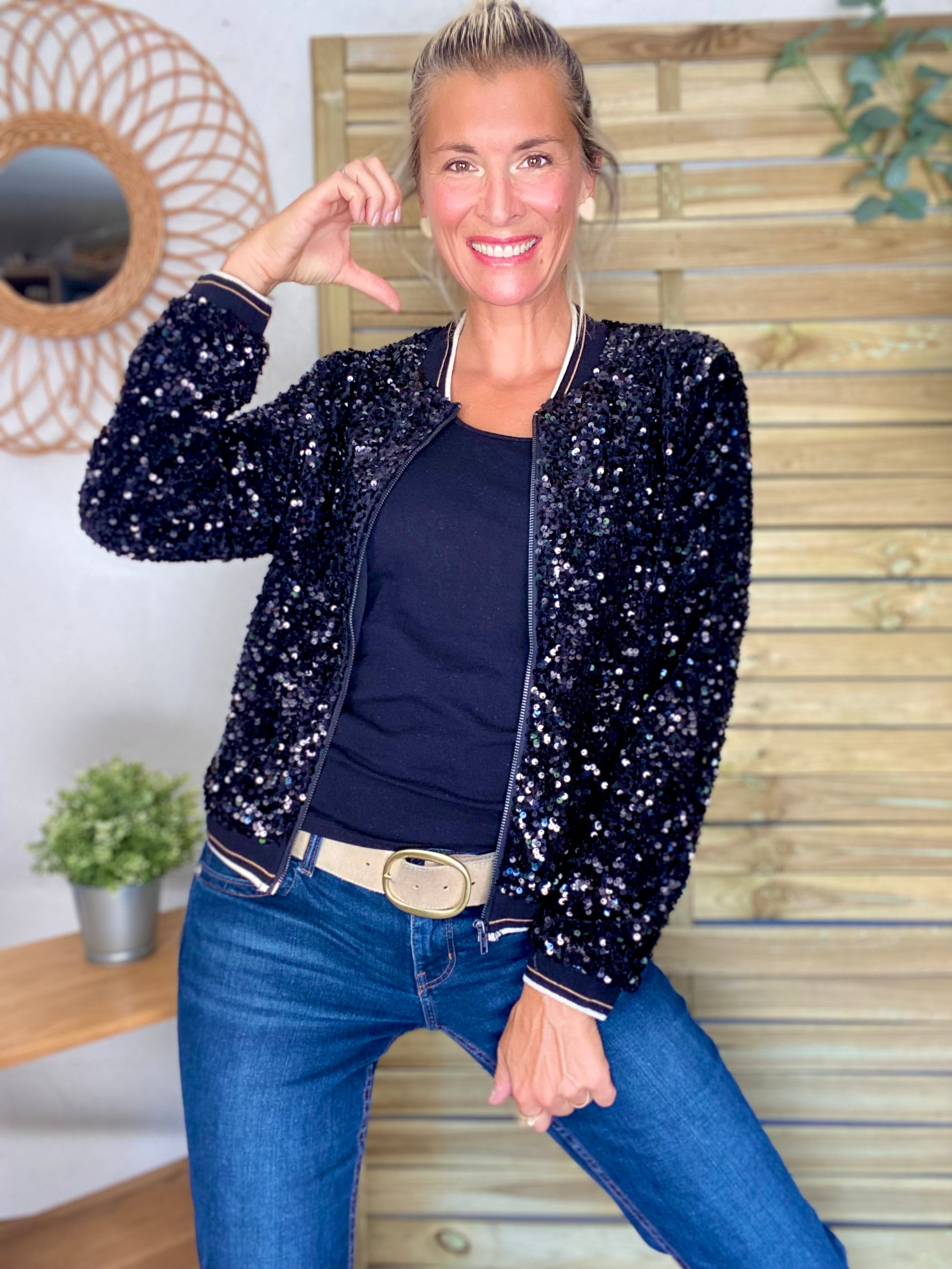 Veste bombers avec sequins Noirs KIM