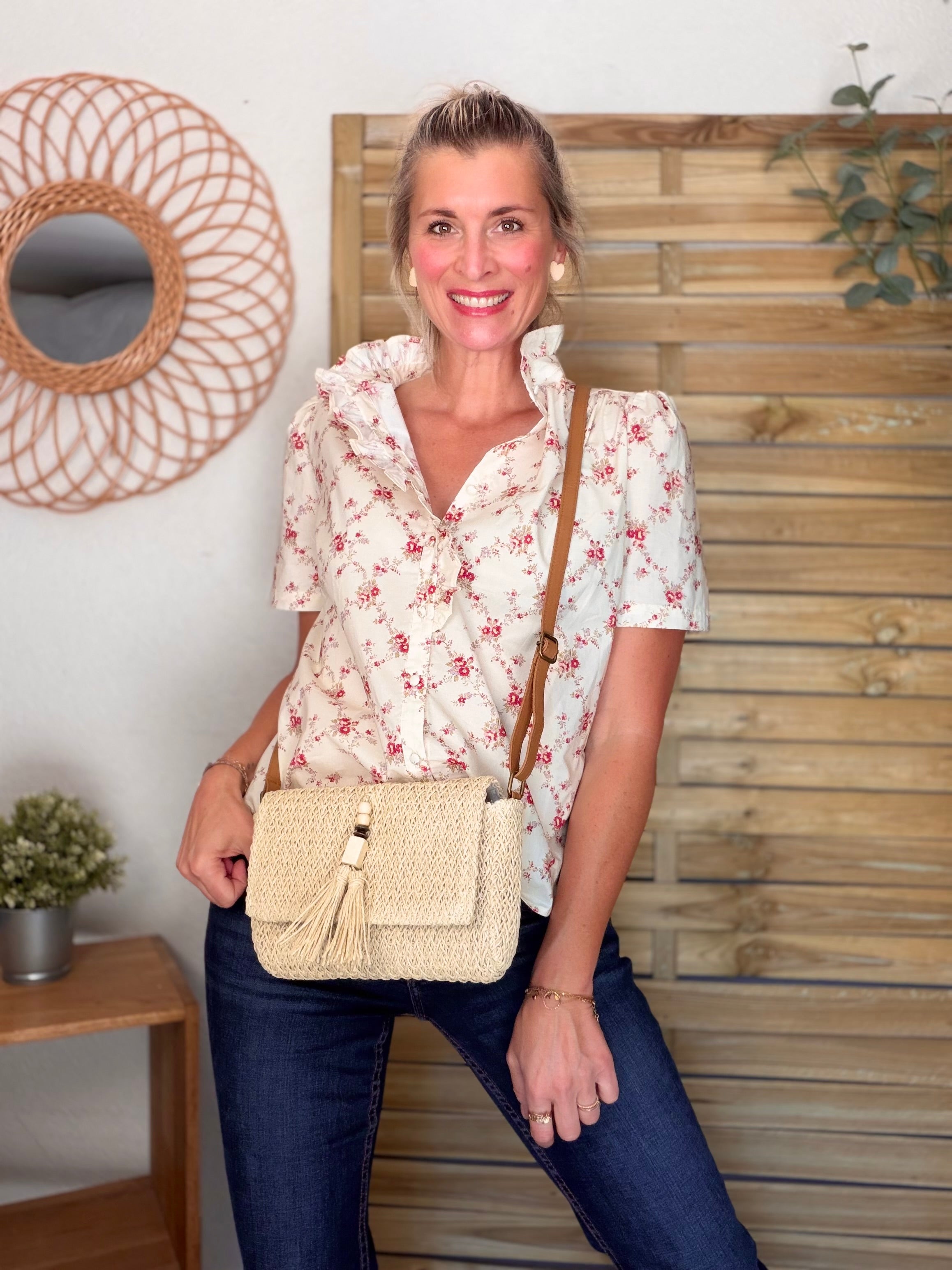 Sac à main en raphia ISORA Beige