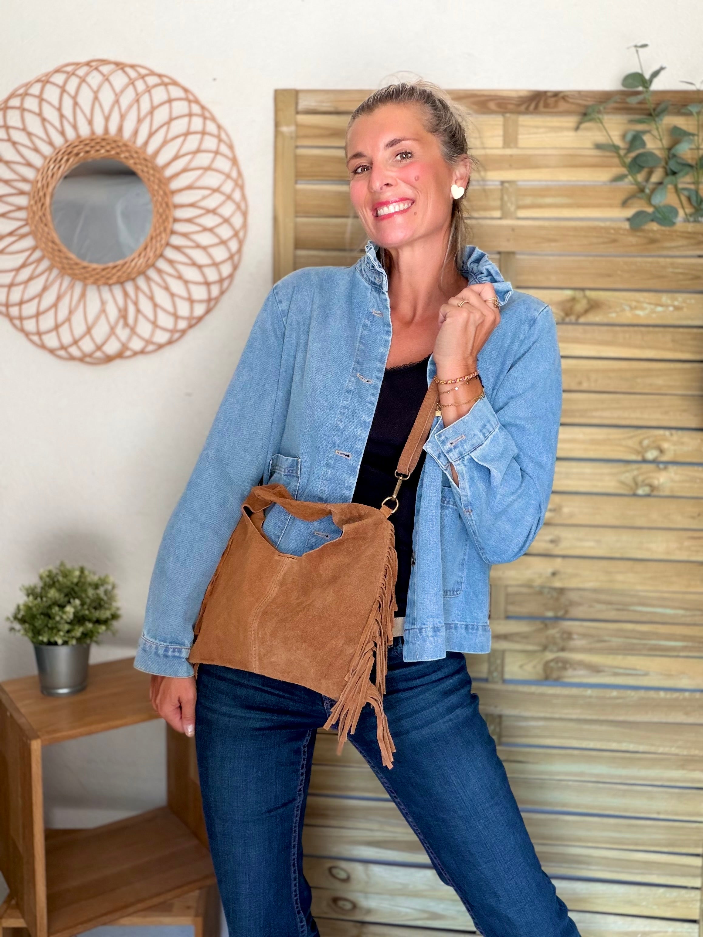 Veste courte légère col volanté JUNON Jean clair