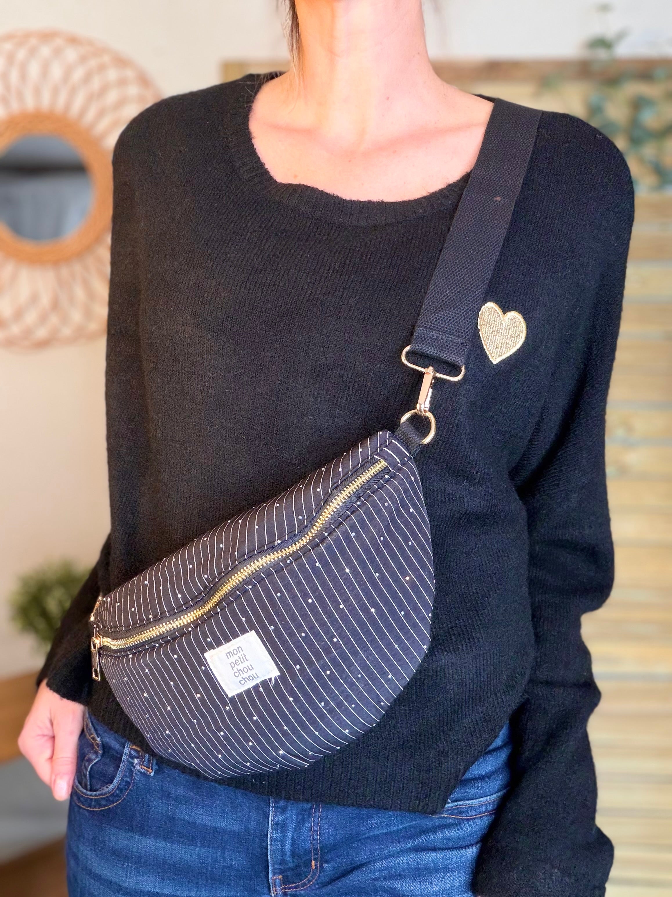 Sac banane avec strass BONNIE - Rayée noir