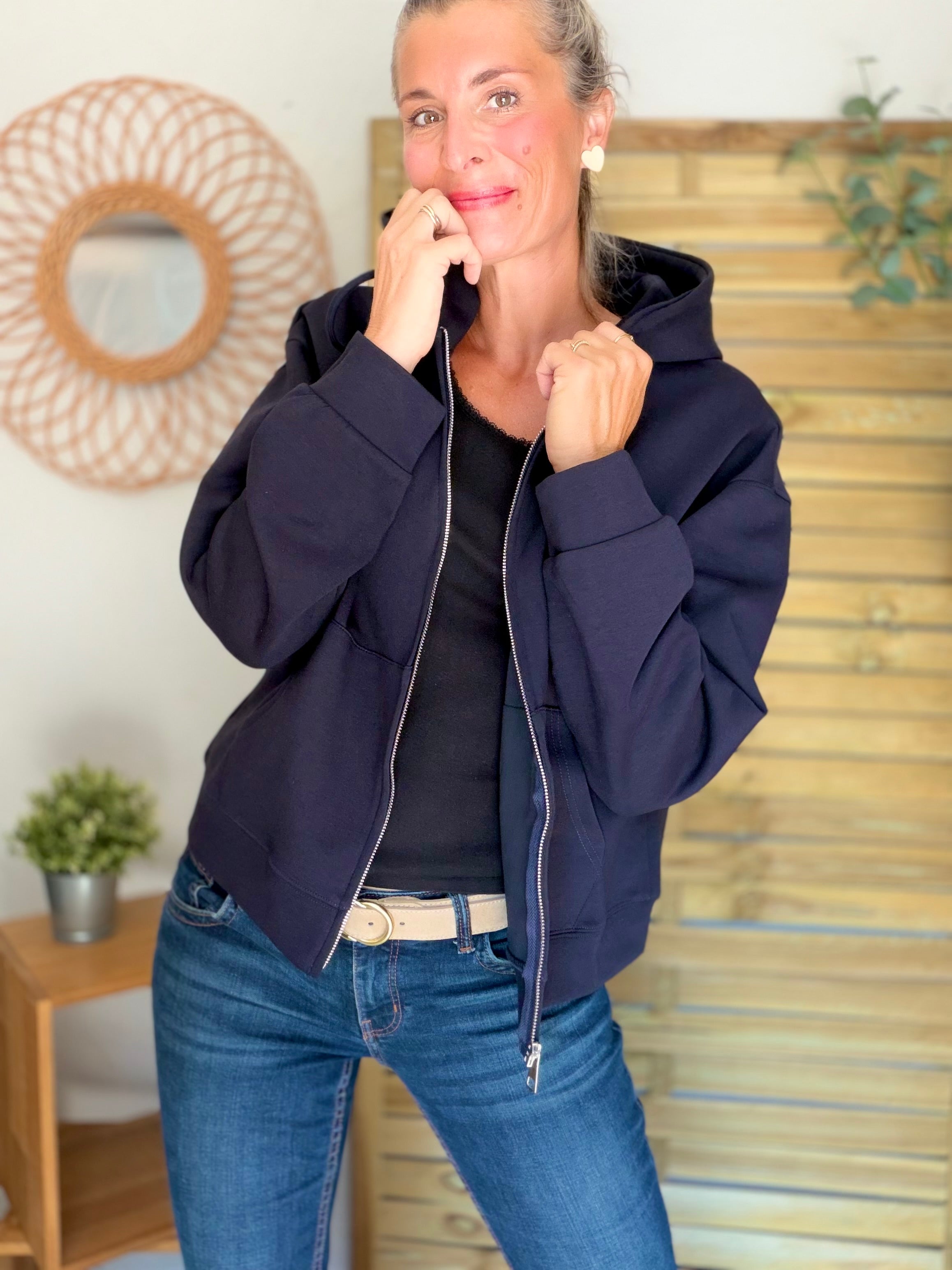 Hoodie sweat gilet strass (ailes)  CLOTHILDE - Bleu marine