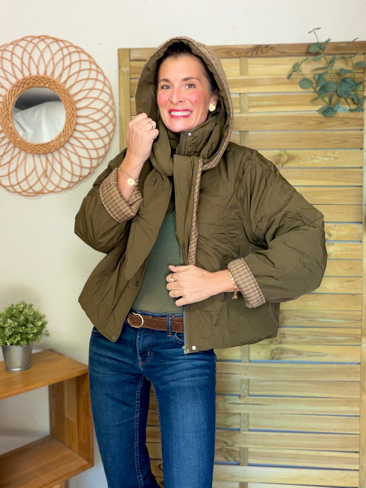 Veste matelassée capuche amovible réversible ODILE Kaki