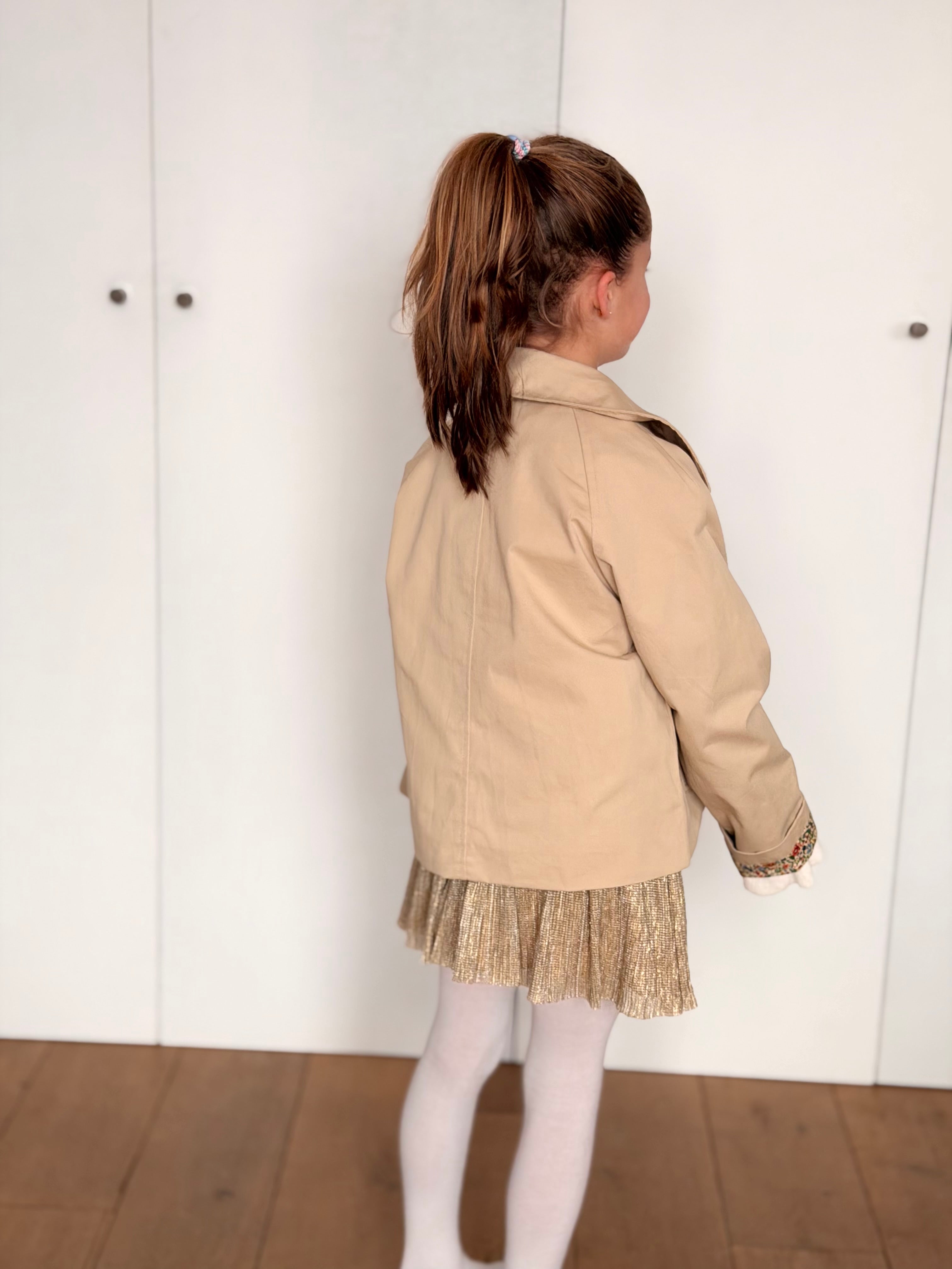 Veste Trench en coton beige avec Liberty - MARION (Taille 2 ans à la Taille L)