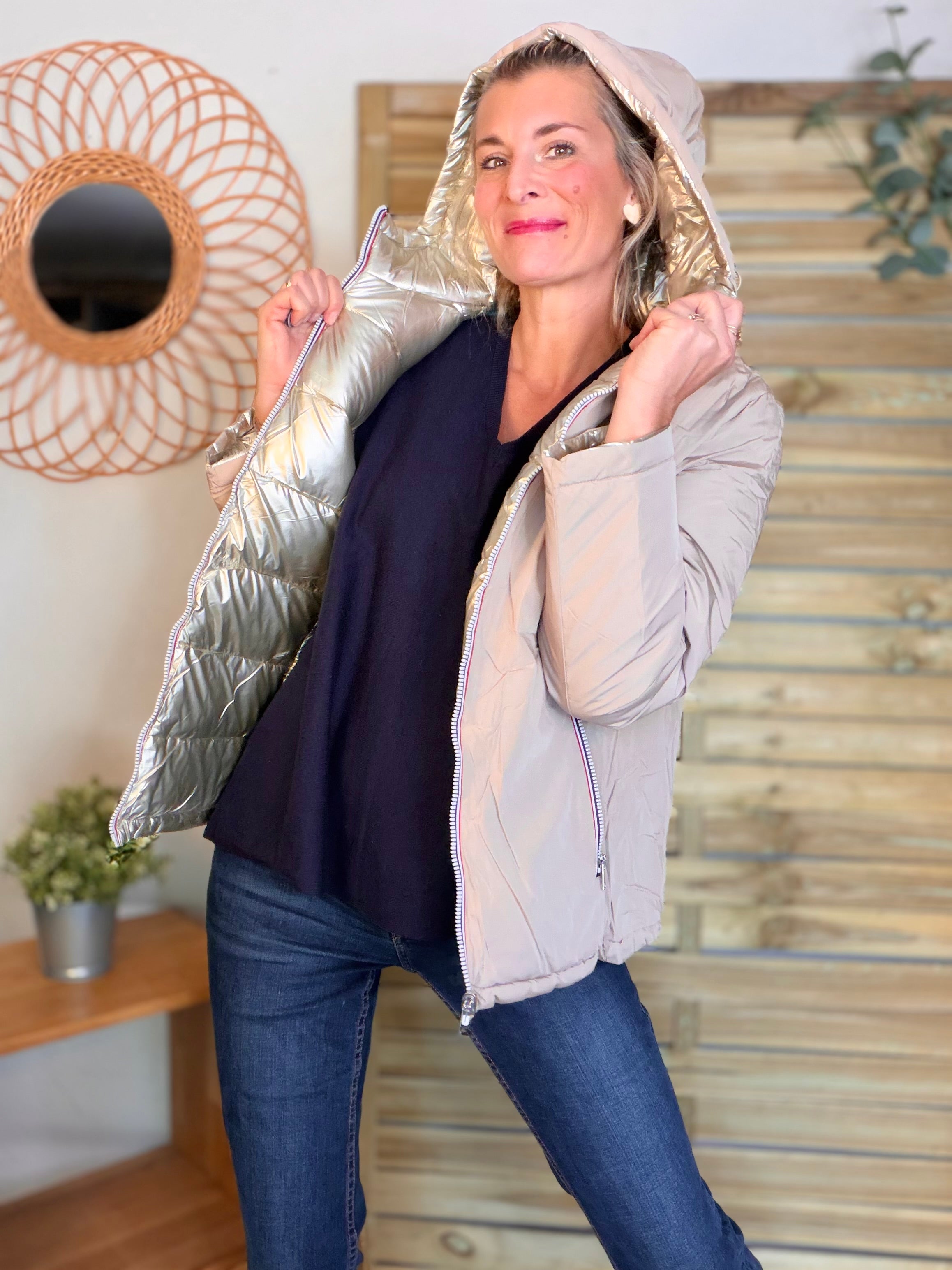 ⚡️PÉPITES FRIDAY - Doudoune imperméable réversible longue ANGÈLE COURT - Beige rosé - MELYA MELODY