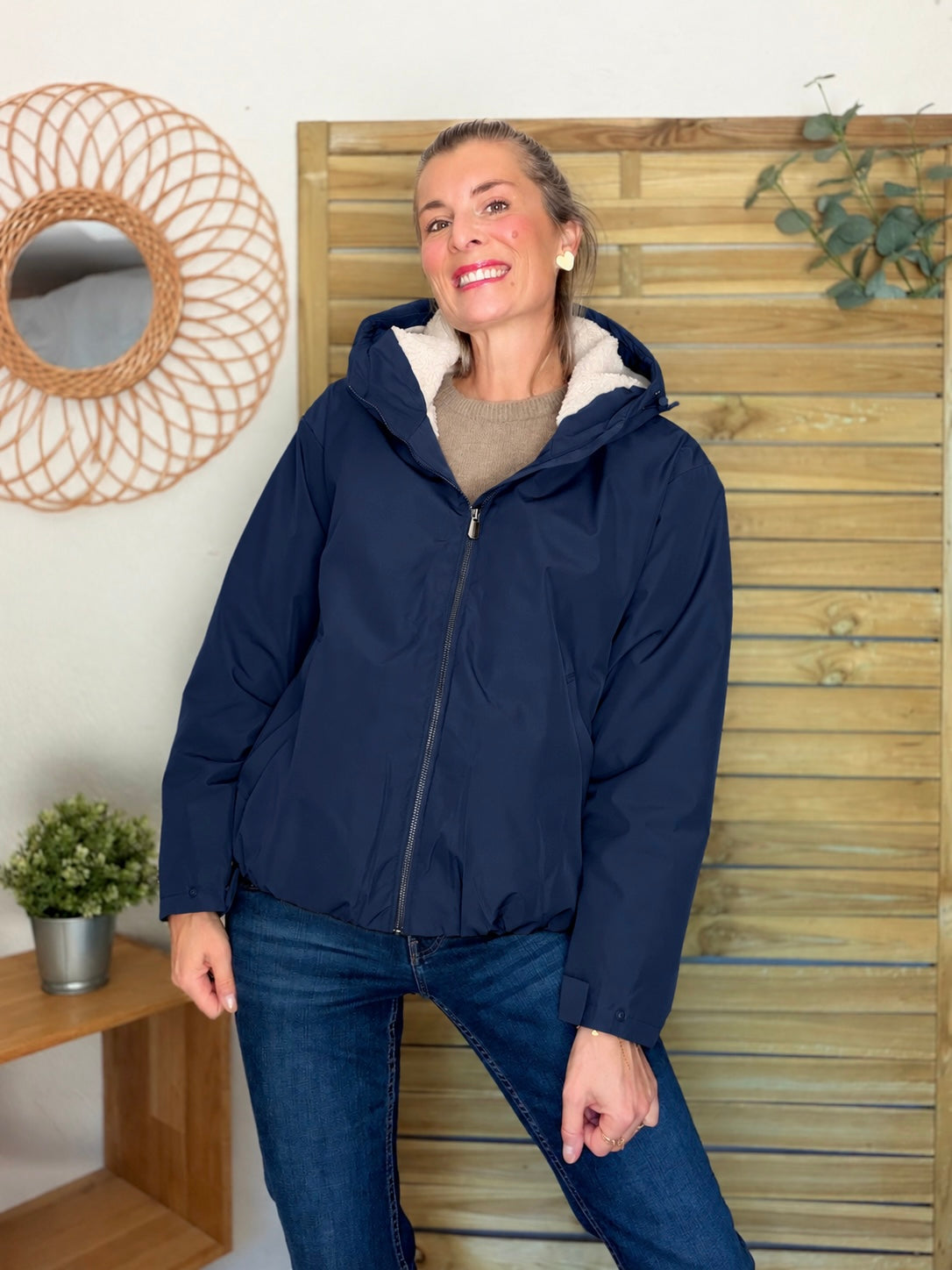 LAURA JO - Imperméable fourré EVA court - Bleu marine