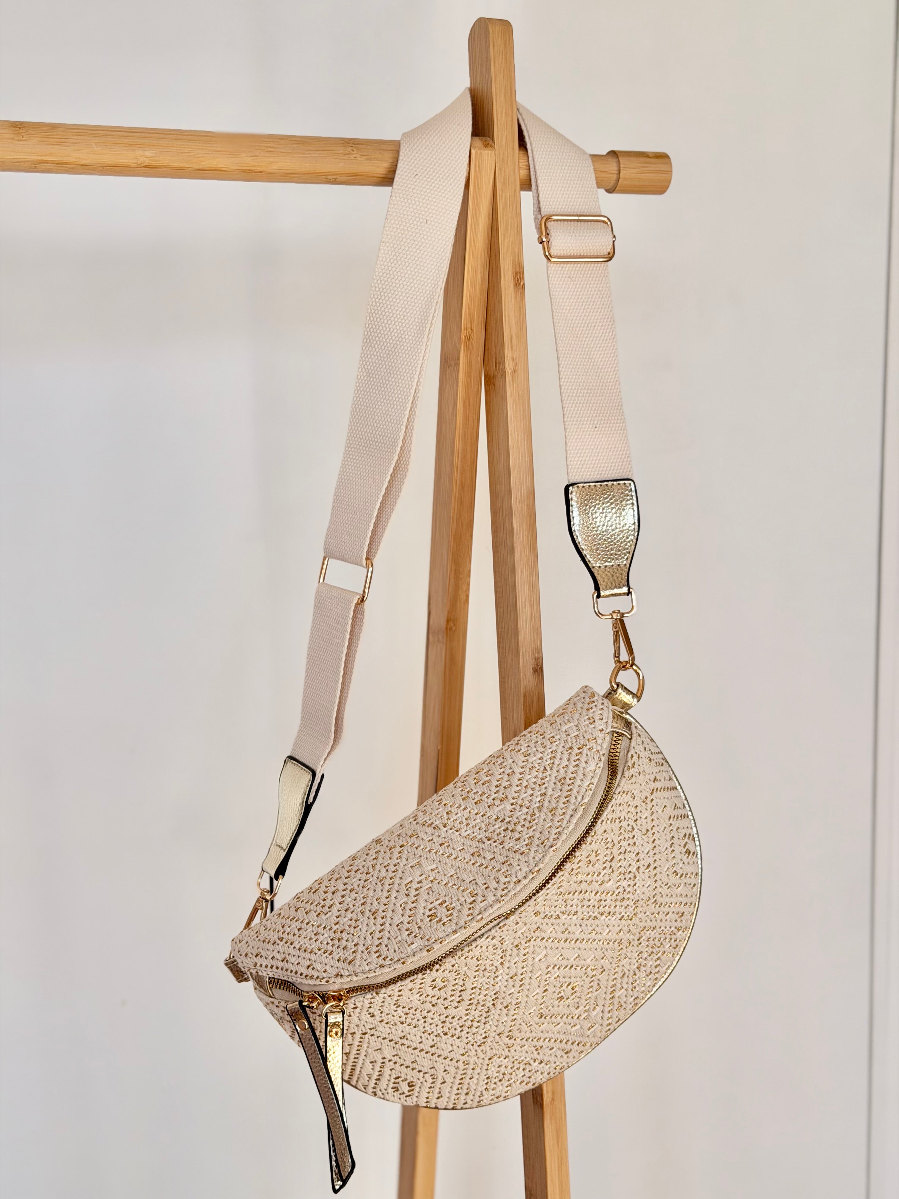 Sac banane tressée beige et doré - FANNY