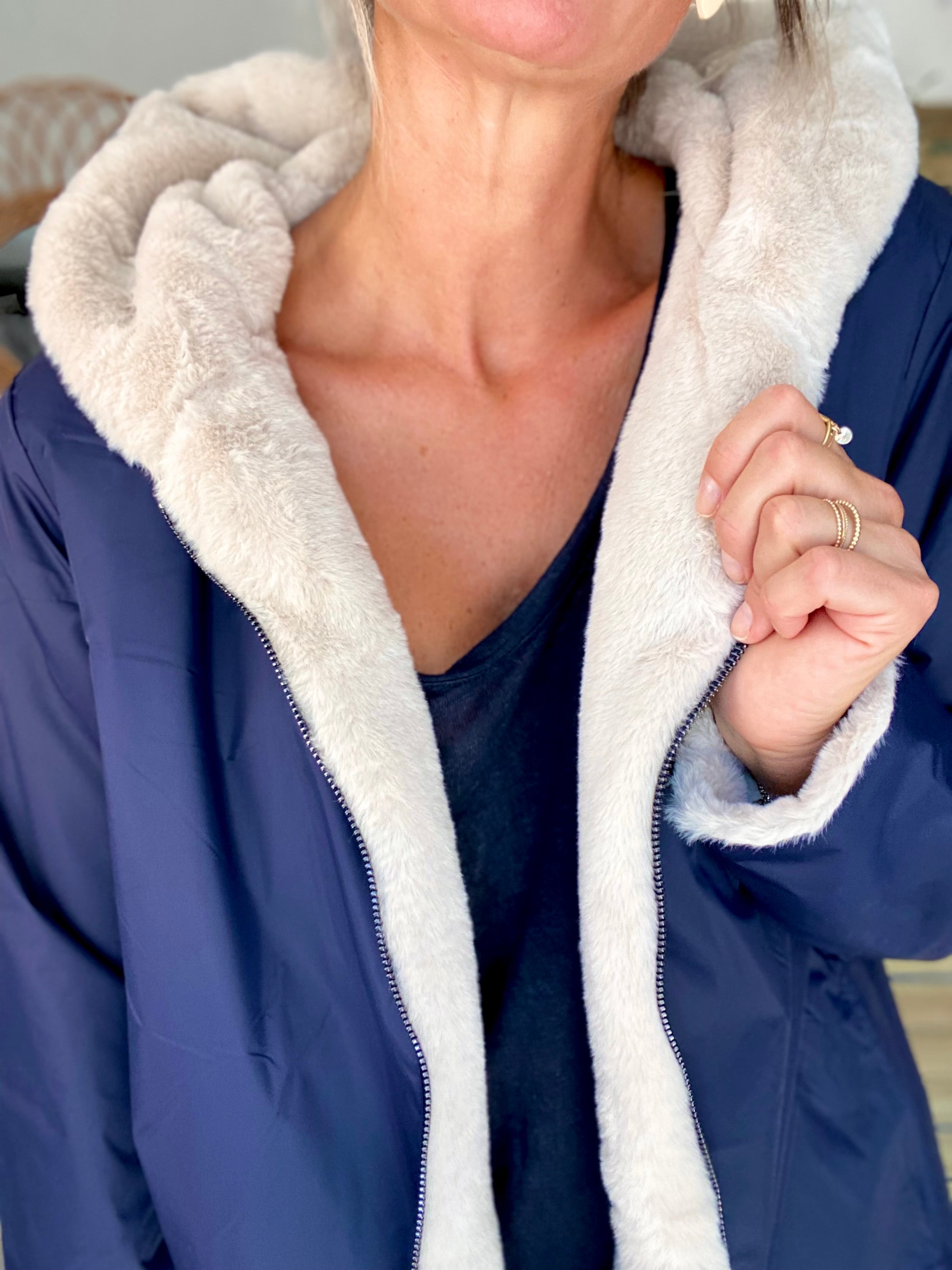 Parka Imperméable réversible fourrée Bleu marine / Beige ALIX - LAURA JO