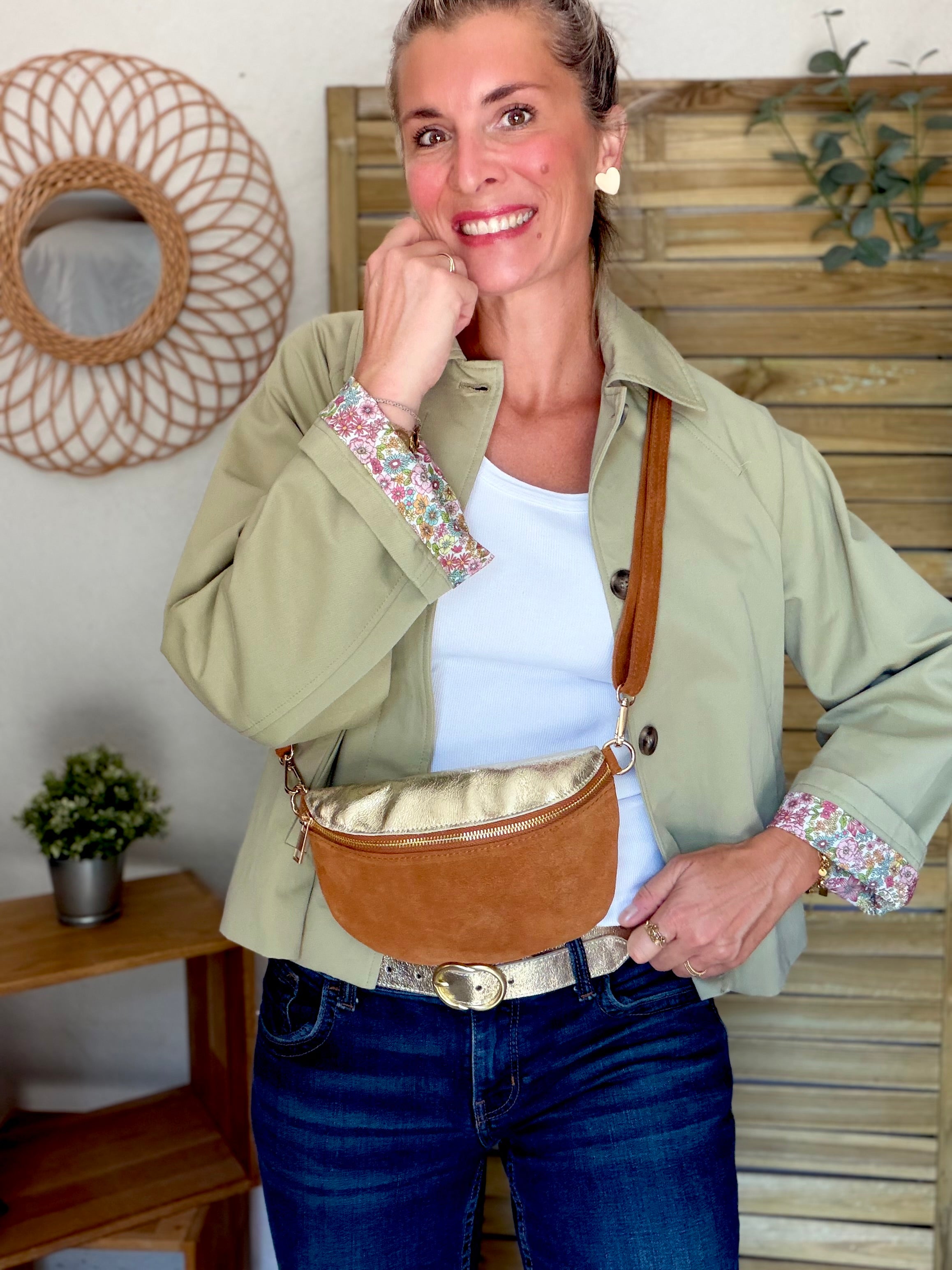Veste Trench en coton Vert amande avec Liberty - MAHAUT - LILI et LALA