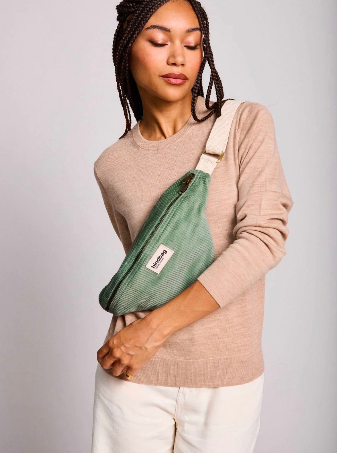 Sac banane HINDBAG Olivia Velours Vert d’eau