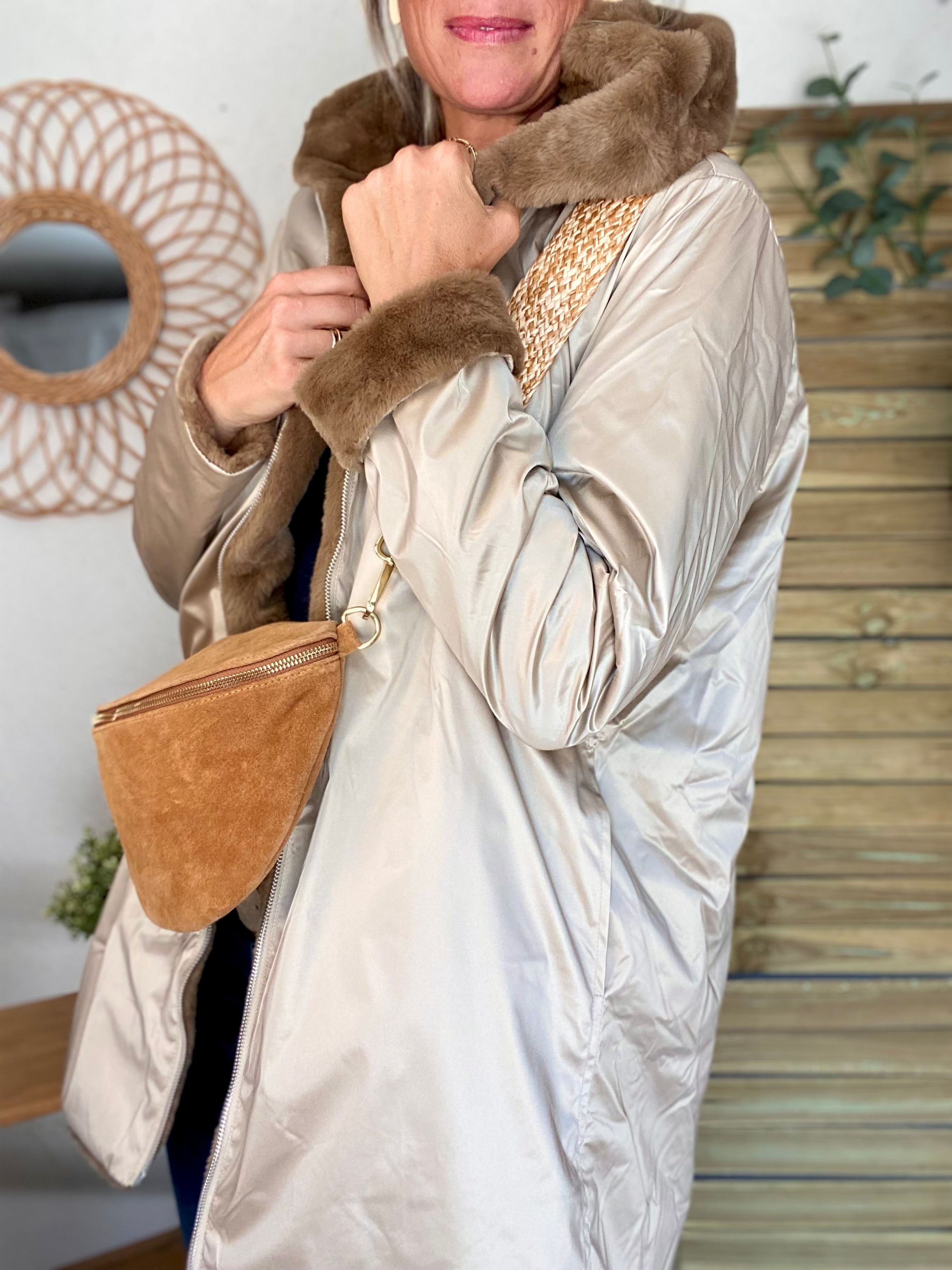 Parka Imperméable réversible fourrée Sable irisé / Camel ALIX - LAURA JO