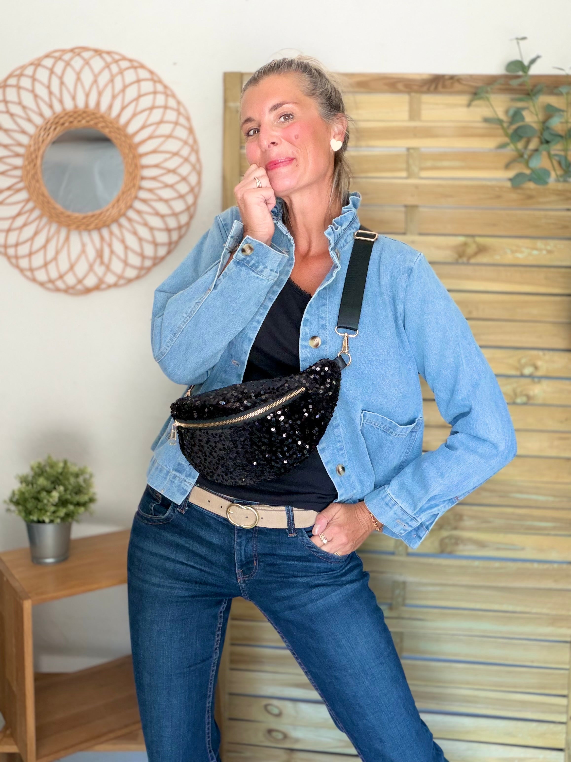 Veste courte légère col volanté JUNON Jean clair