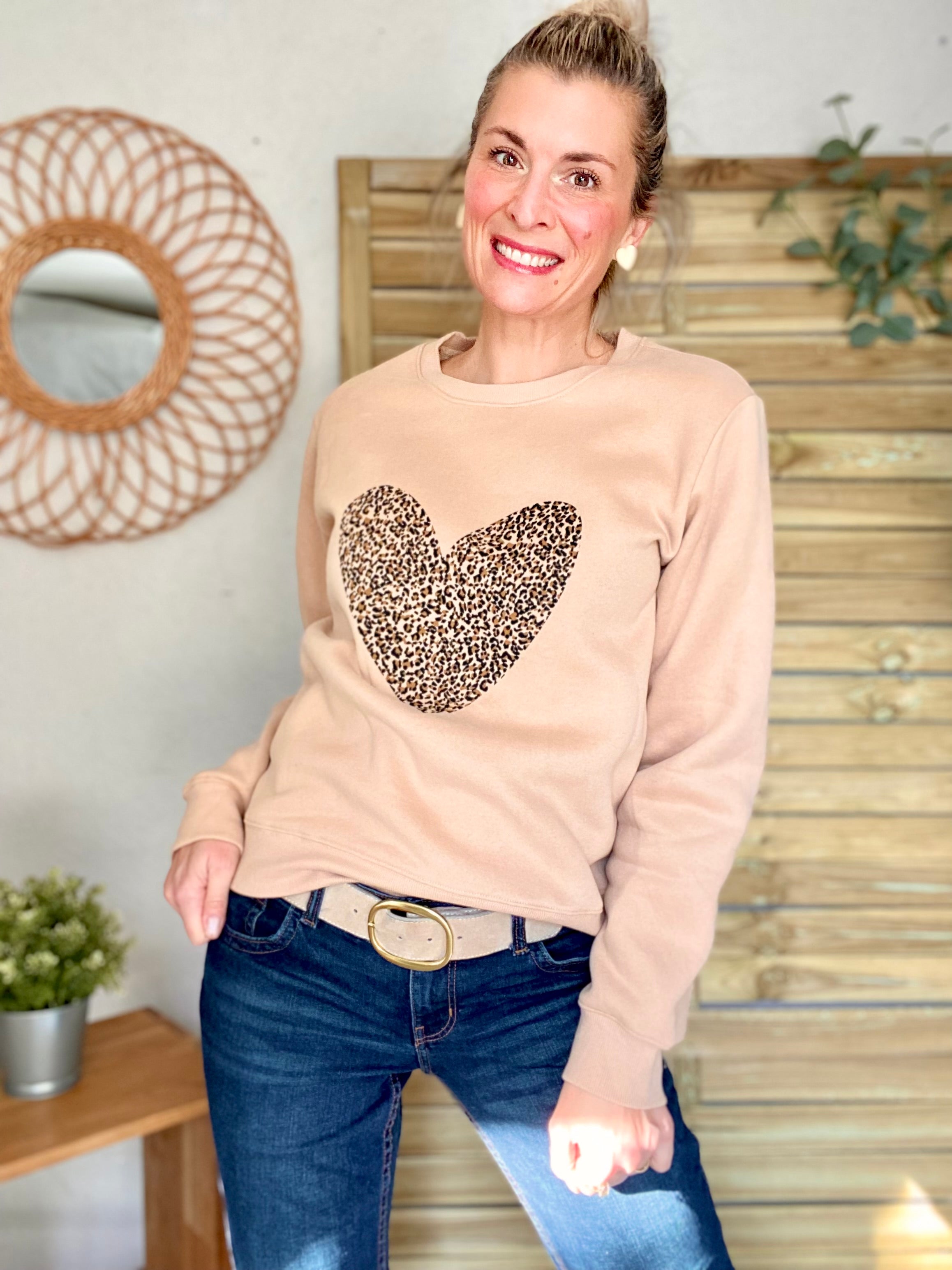 Sweat coeur Léo 🐆 ALBERTINE Camel