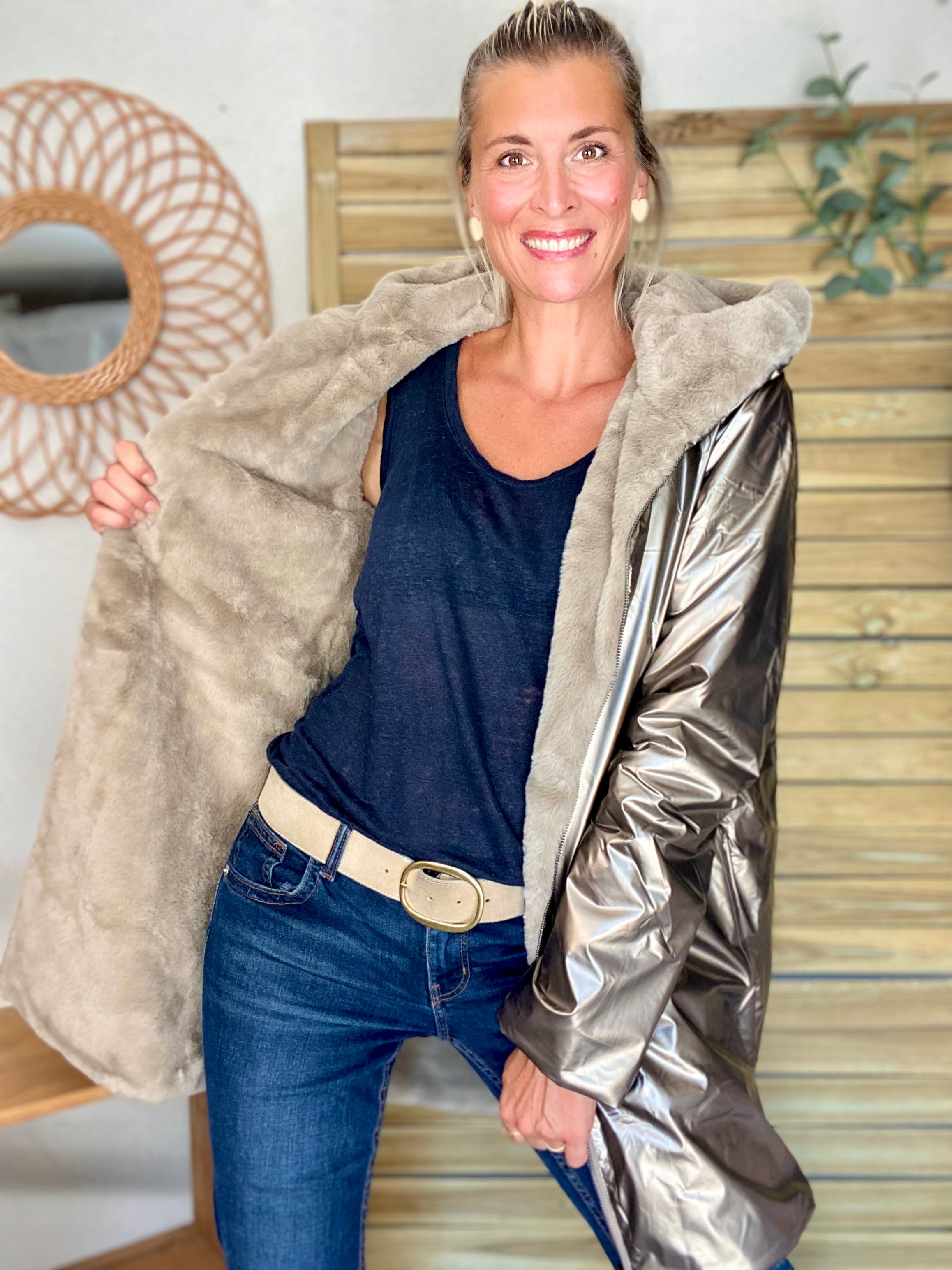 Parka Imperméable réversible fourrée Bronze / Beige ALIX - LAURA JO