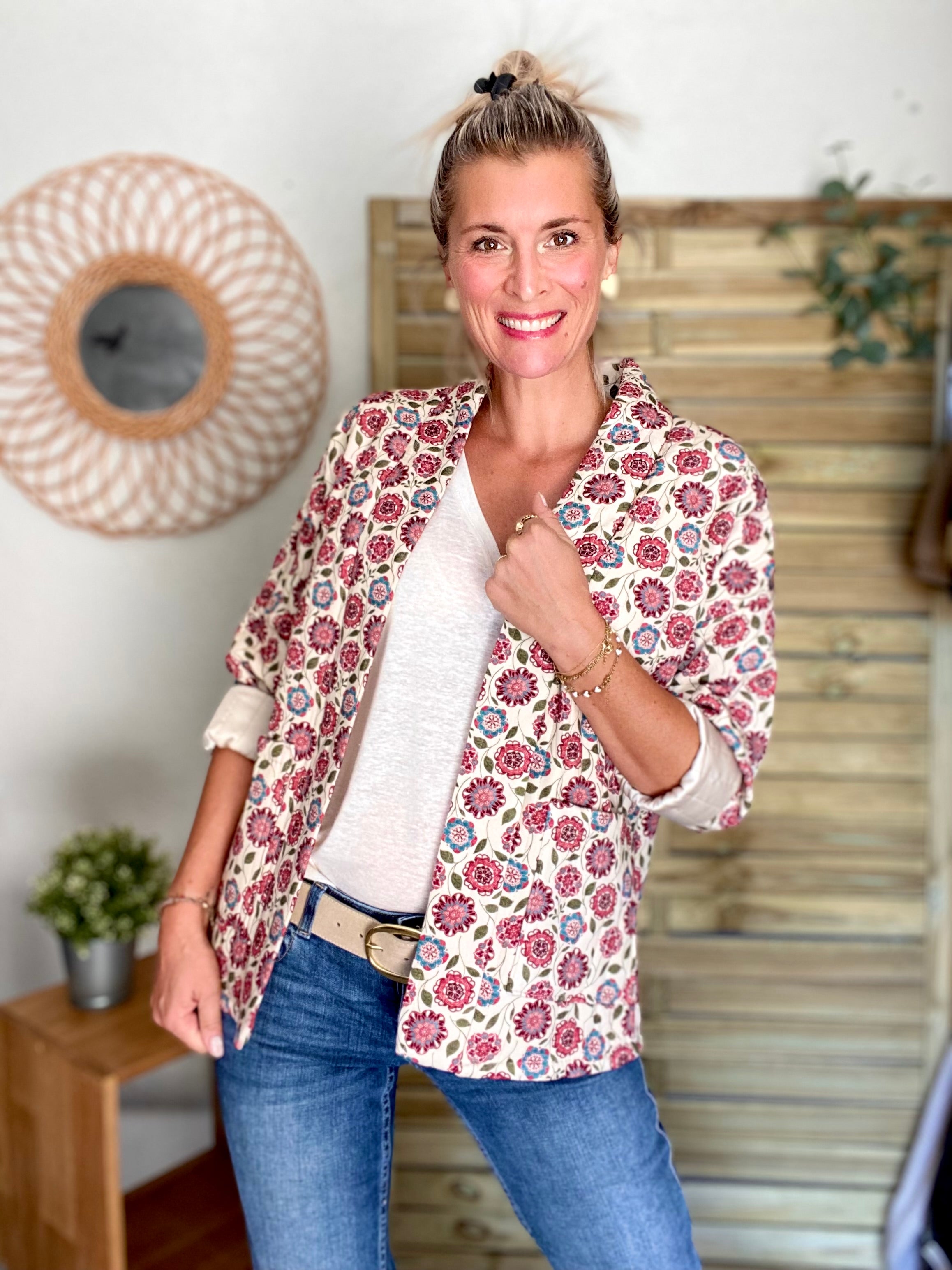 Veste matelassée SUZANNE - imprimé floral rose - taille unique