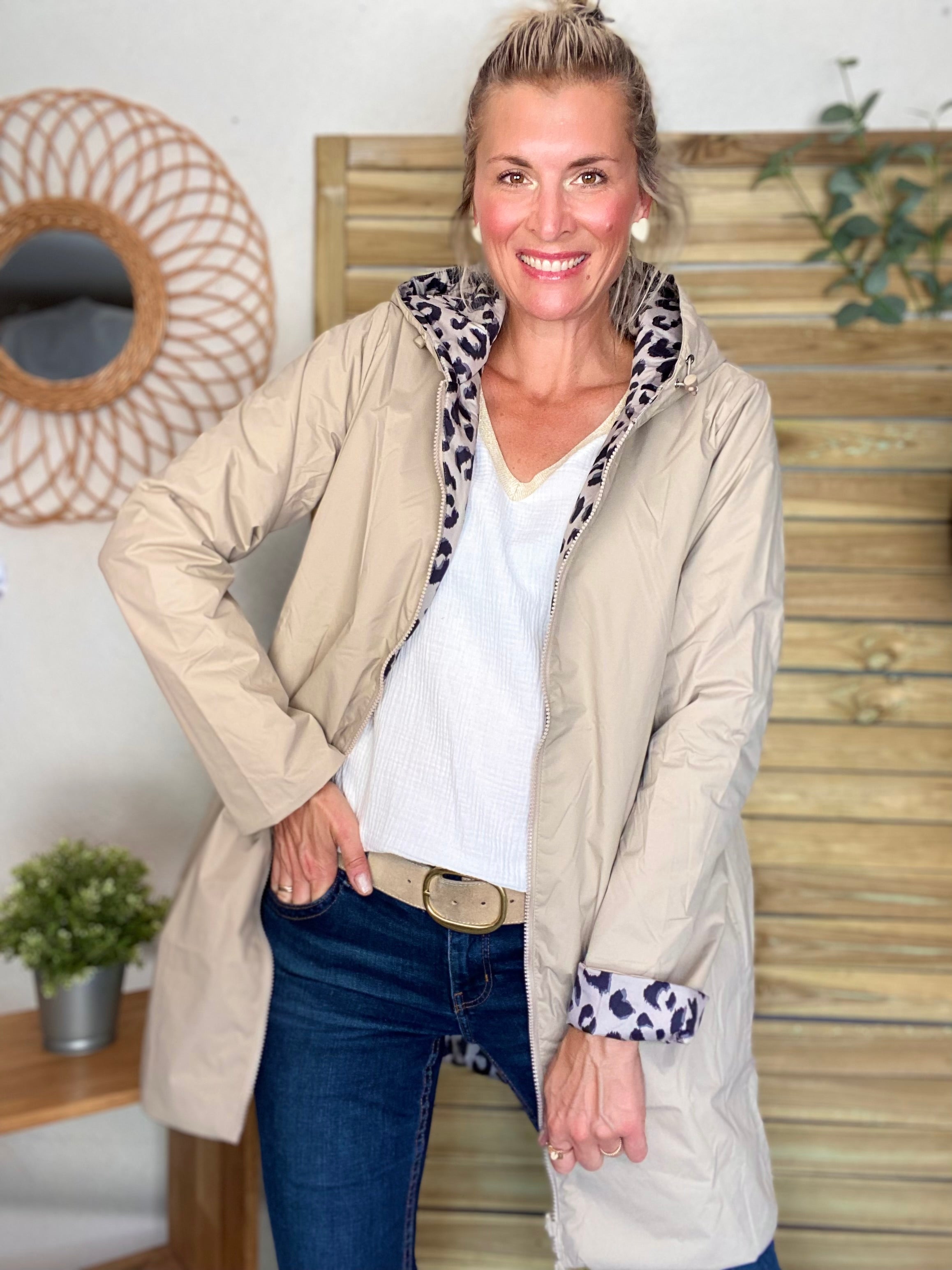 Imperméable réversible rembourré LOUISON LONG - Beige / Léo - LAURA JO
