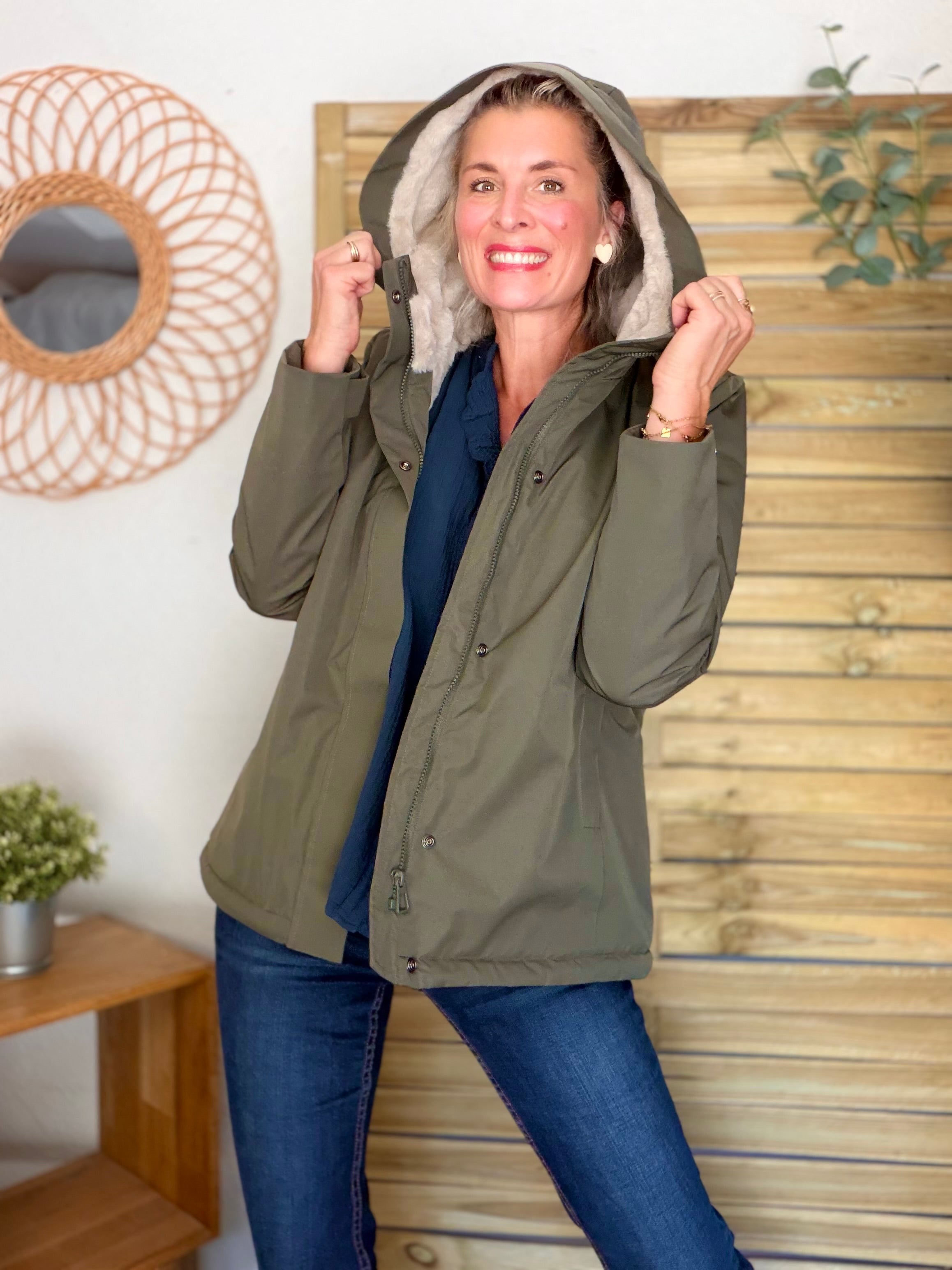 LAURA JO - Parka fourrée imperméable AMBRE MI-LONG - Kaki / Beige