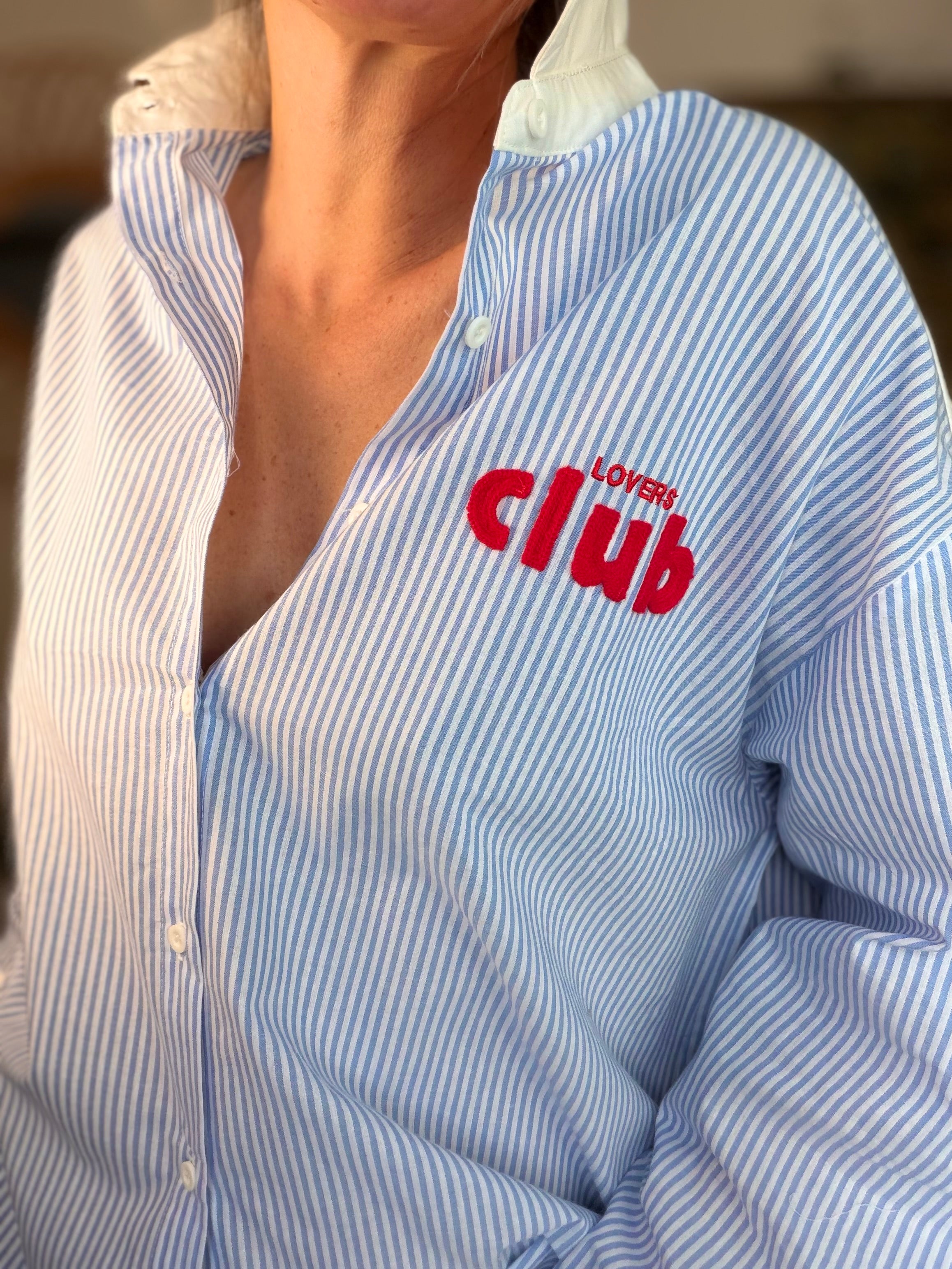 Chemise bleue rayée brodée CAFÉ LOVERS CLUB - ALIZÉE