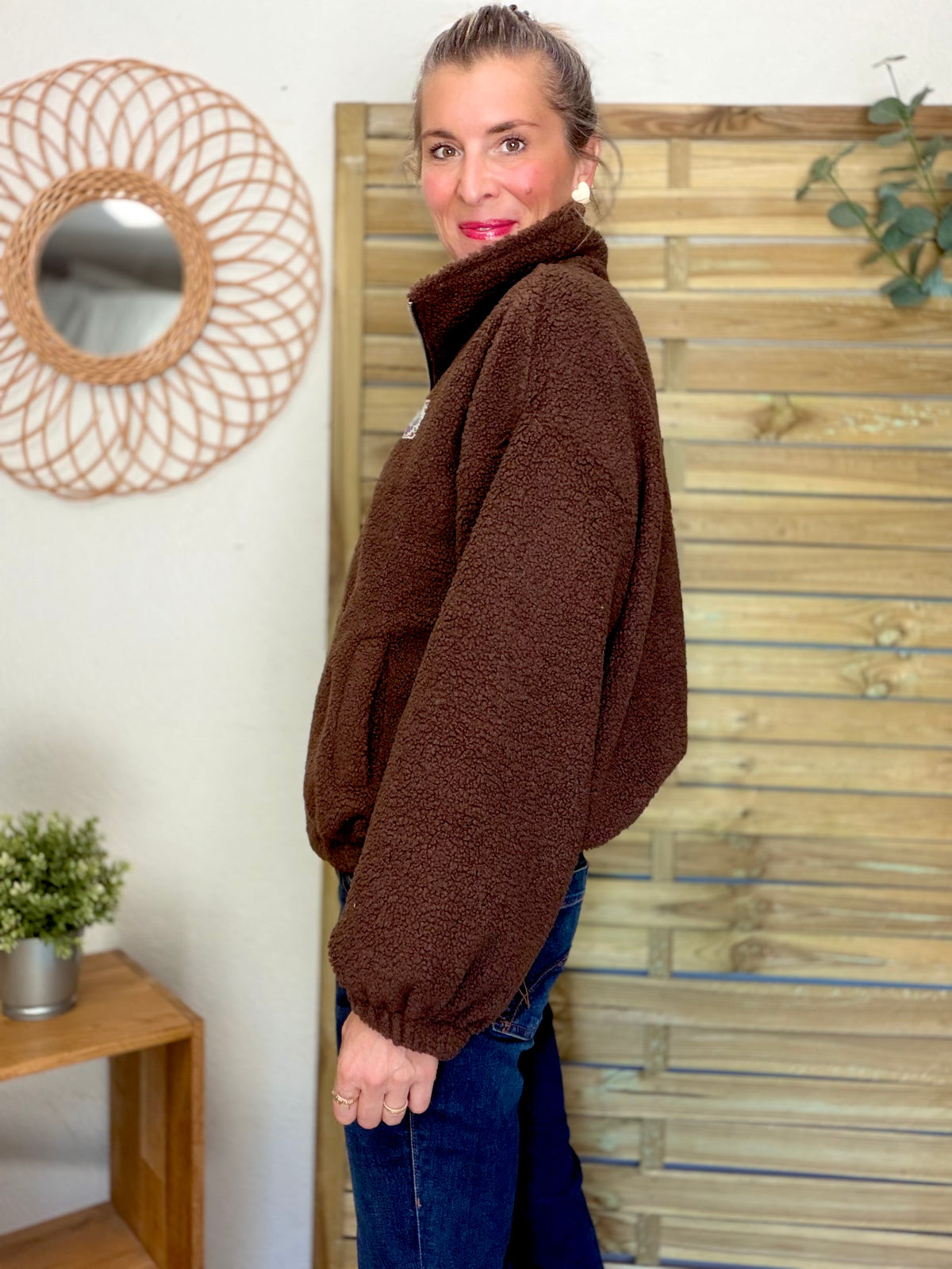 Veste Sherpa zippée LÉONIE Chocolat