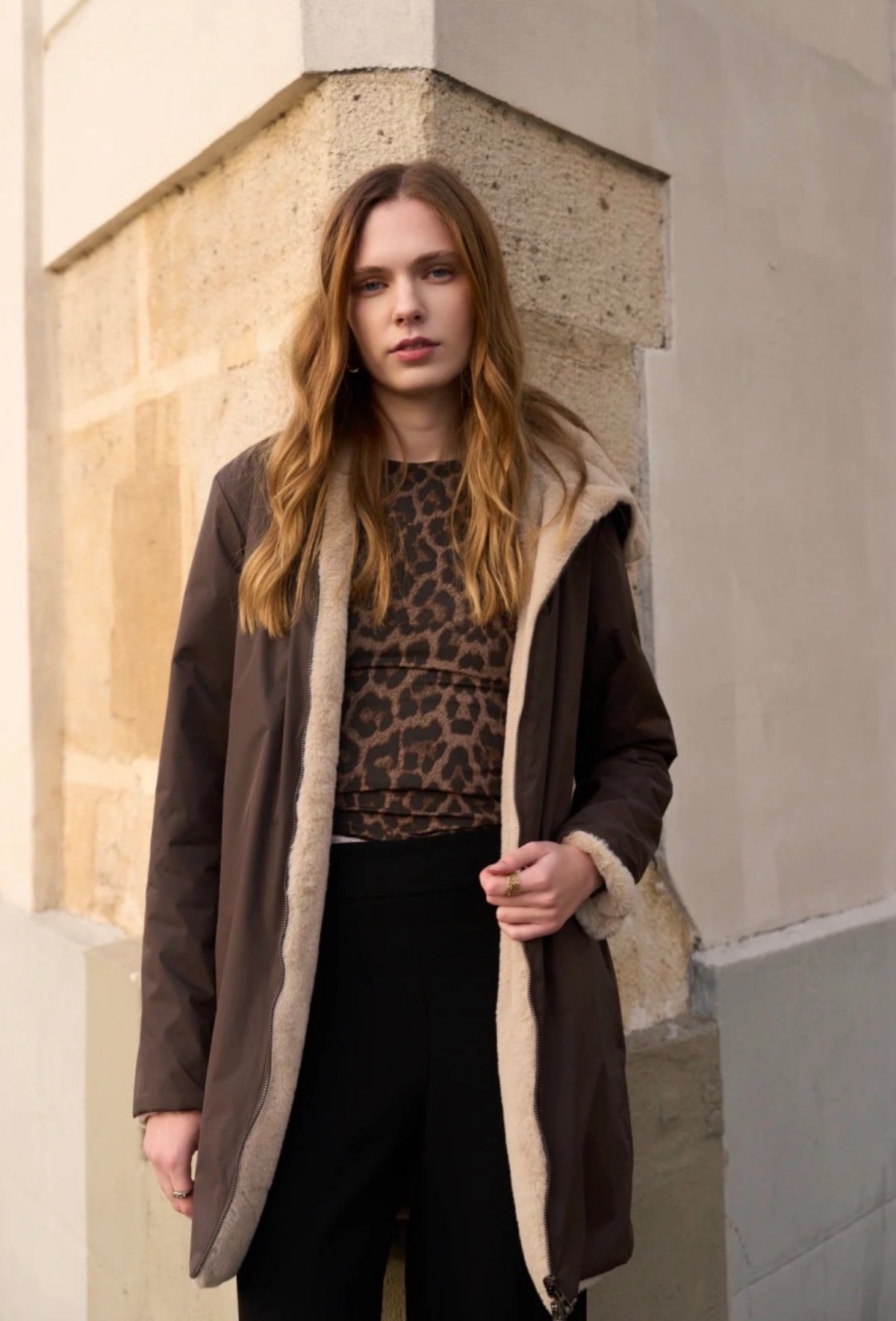 LAURA JO - Parka Imperméable réversible fourrée Chocolat ALIX Long