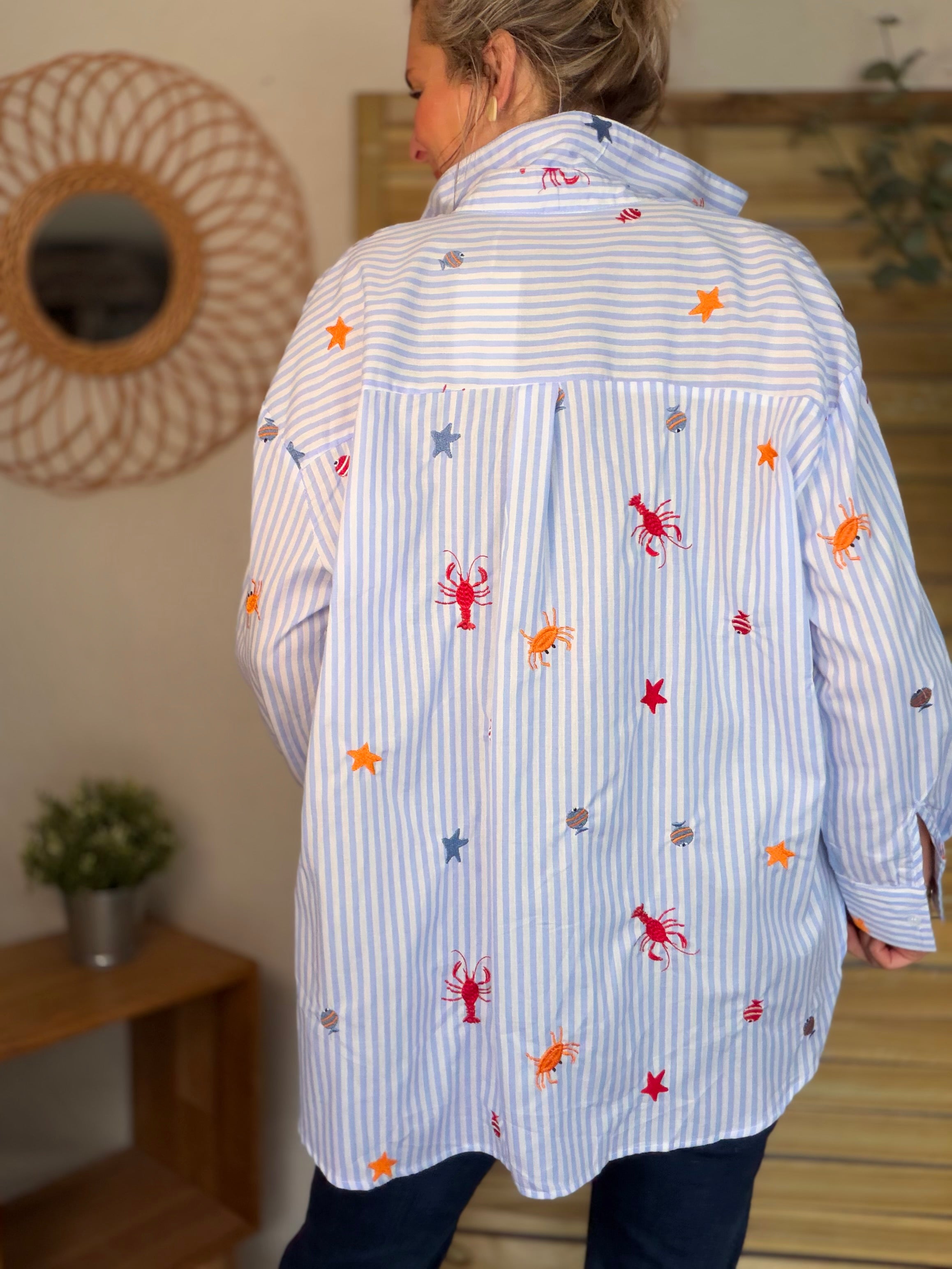 ⚡️ARRIVAGE - Chemise bleue à rayures coquillages et crustacés - ELORY