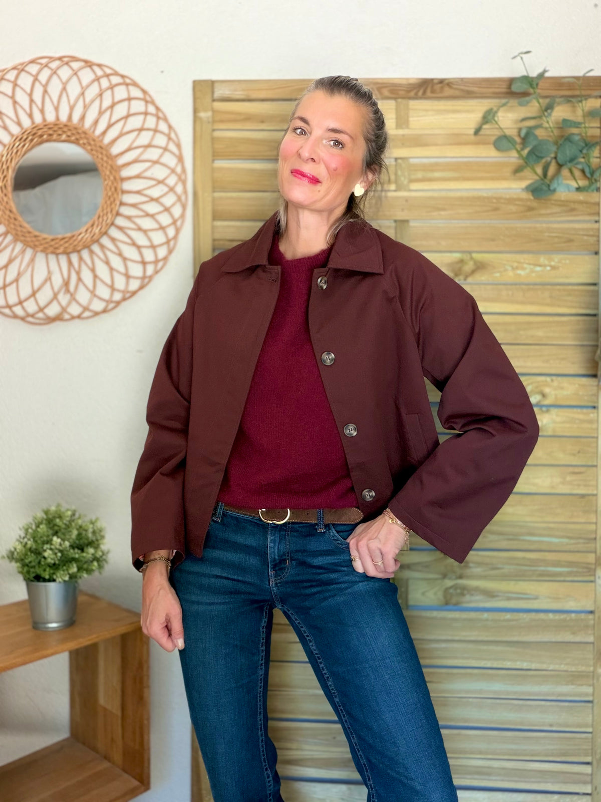Veste Trench en coton Bordeaux fleuri - MAHAUT - LILI et LALA