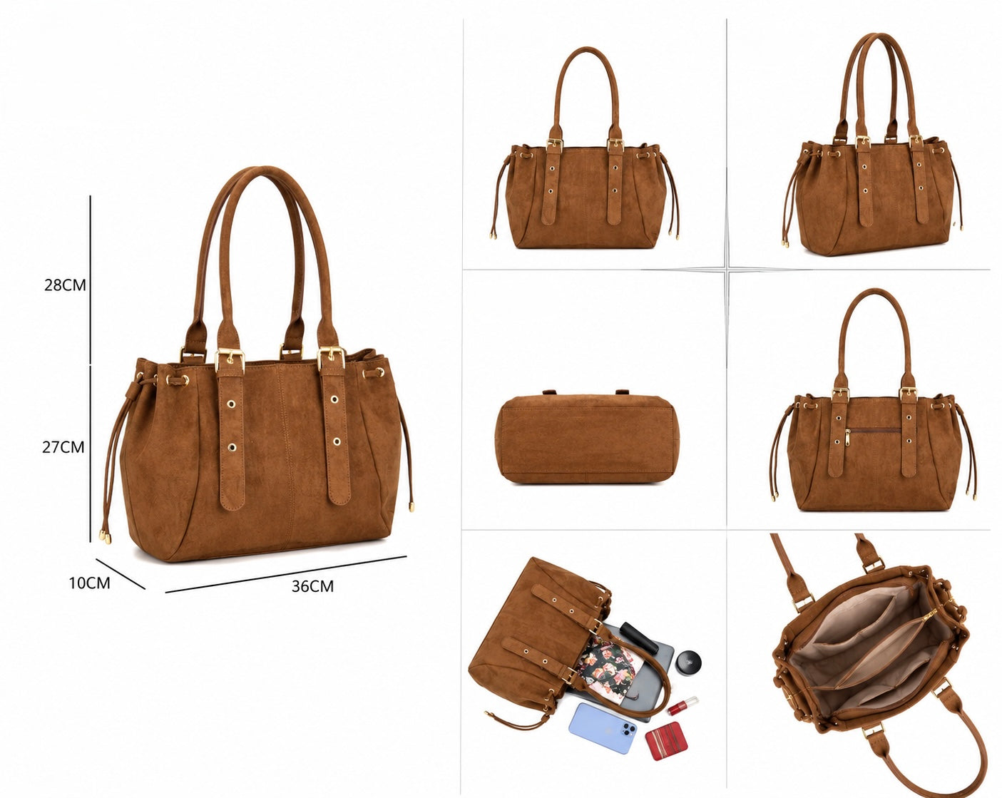 Sac cabas XL simili daim CLÉO Camel