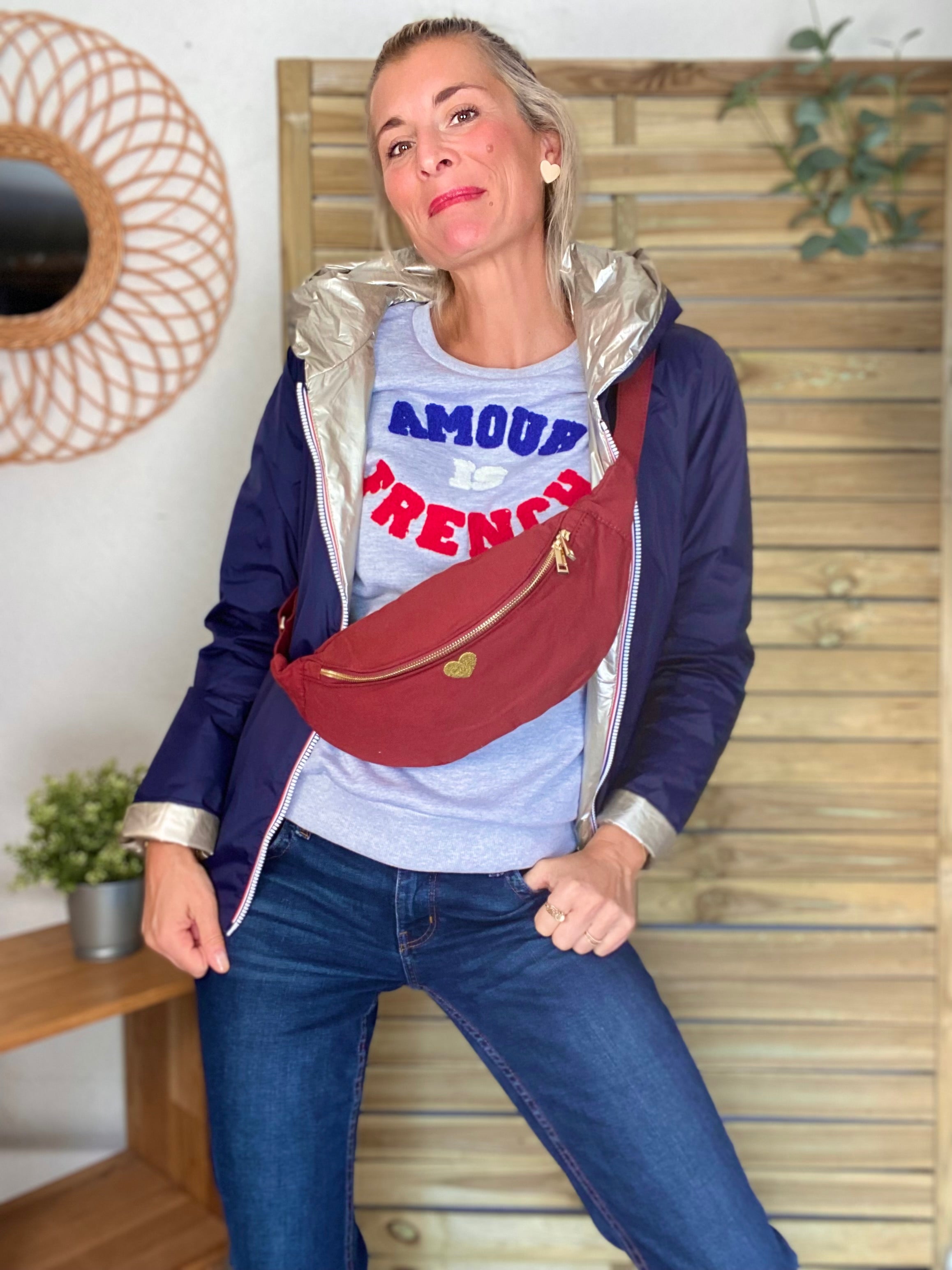 Sac banane en coton Coeur brodé 💛 CASSIDY - Bordeaux