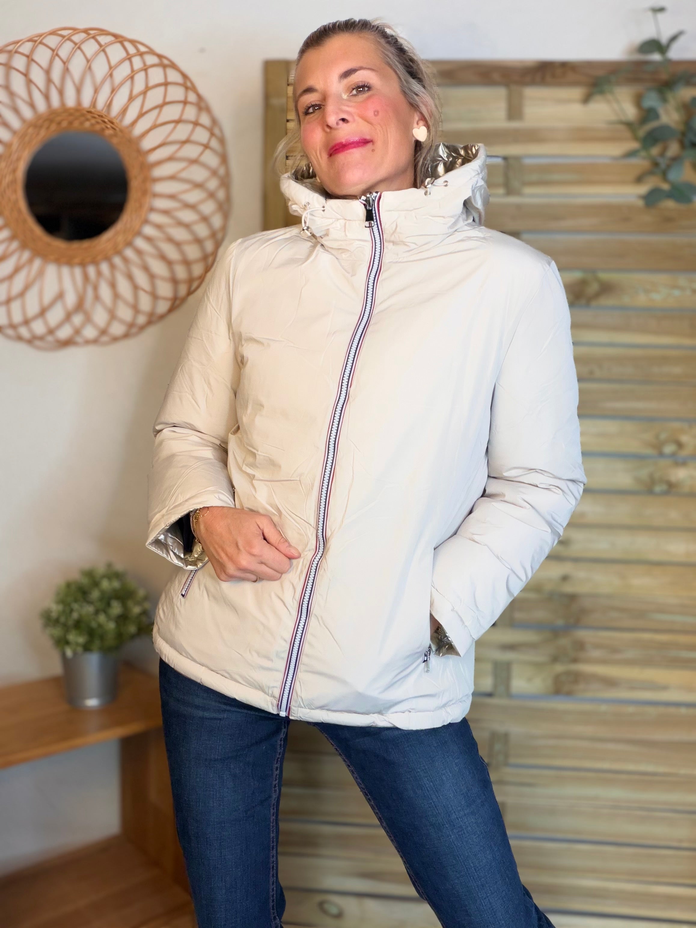 ⚡️PÉPITES FRIDAY - Doudoune imperméable réversible longue ANGÈLE COURT - Écru - MELYA MELODY