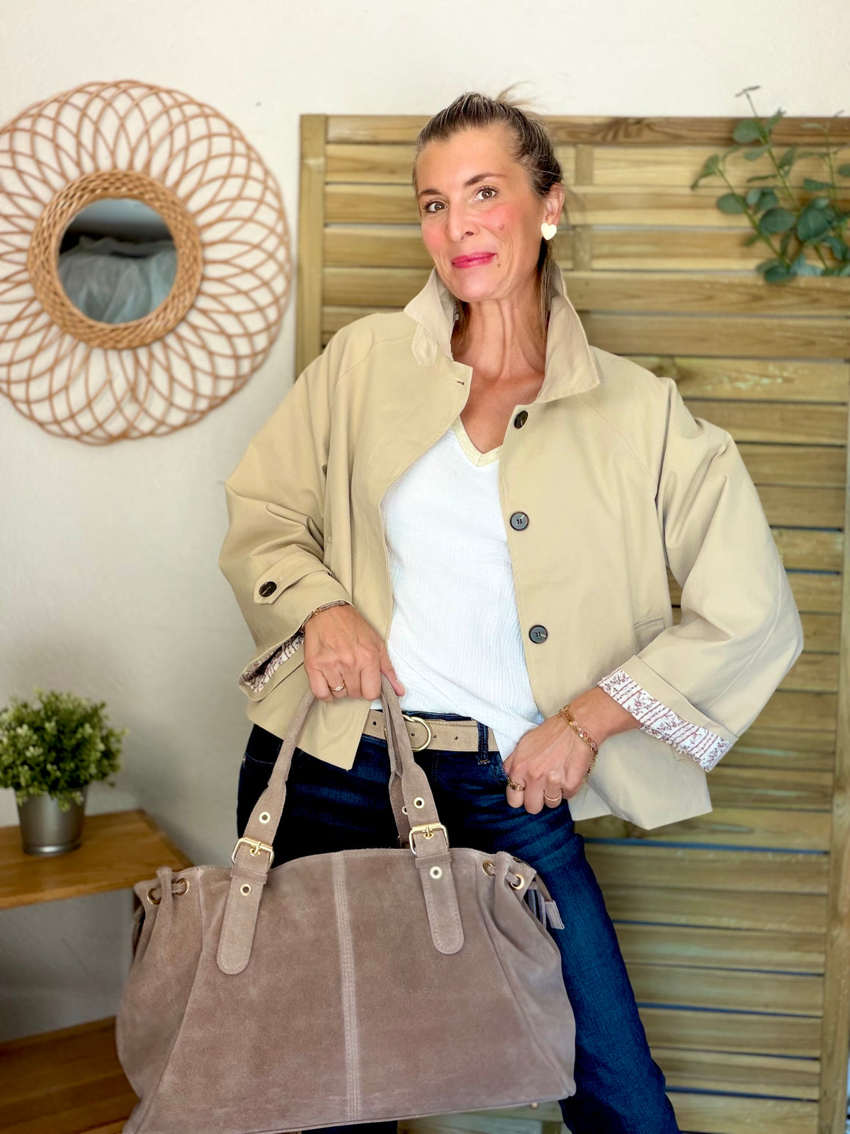 Veste Trench avec Liberty - MADELEINE Beige