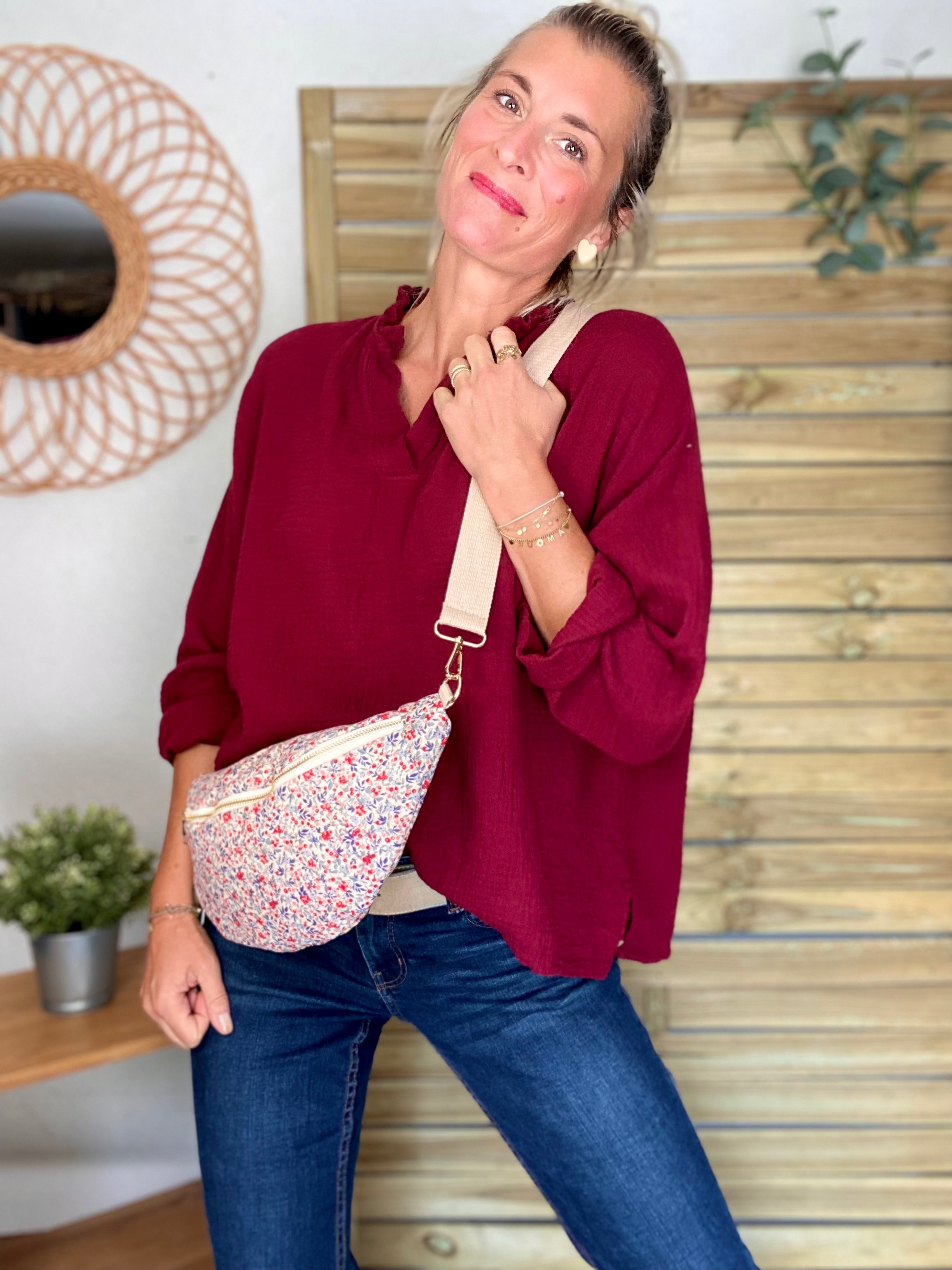 Blouse en gaze de coton SIERRA Bordeaux - manches longues
