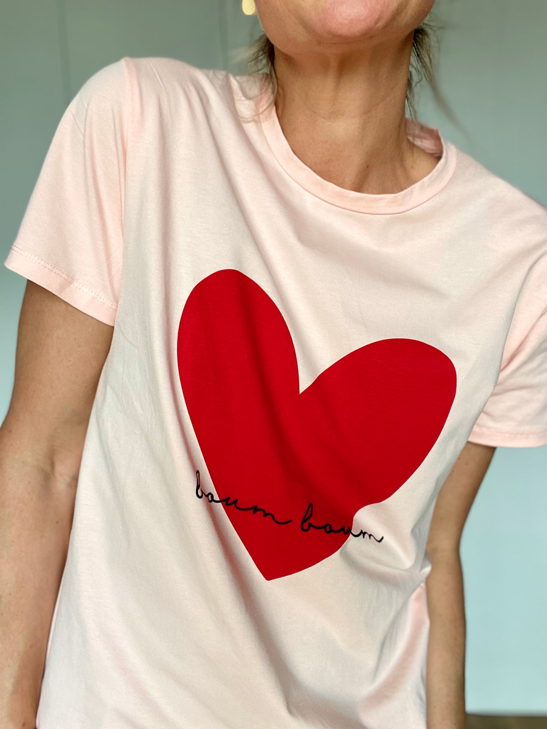 Tee shirt FAMILY rose, coeur rouge BOUM BOUM - taille 2 ans au XL - FIN DE SÉRIE