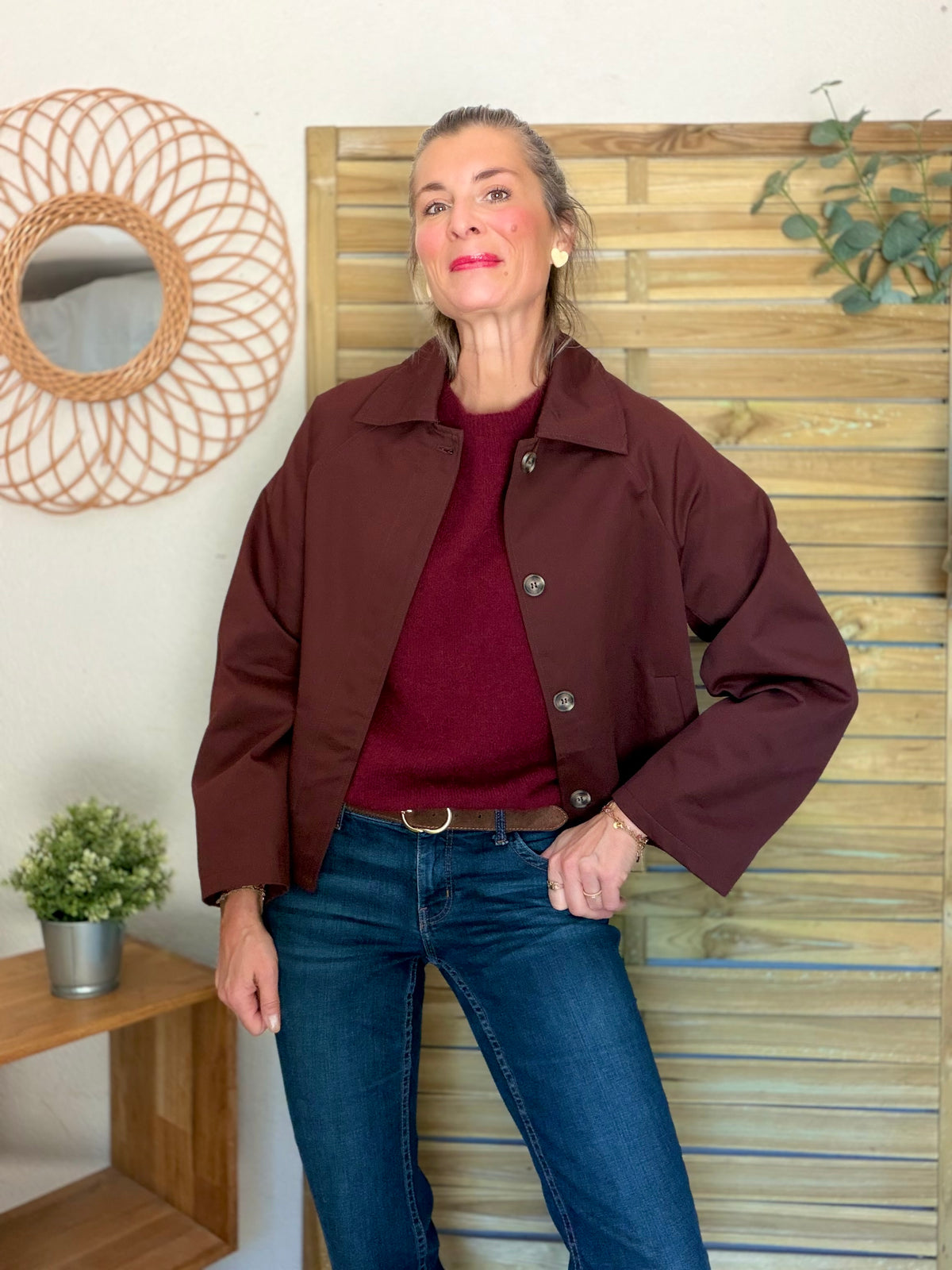 Veste Trench en coton Bordeaux fleuri - MAHAUT - LILI et LALA
