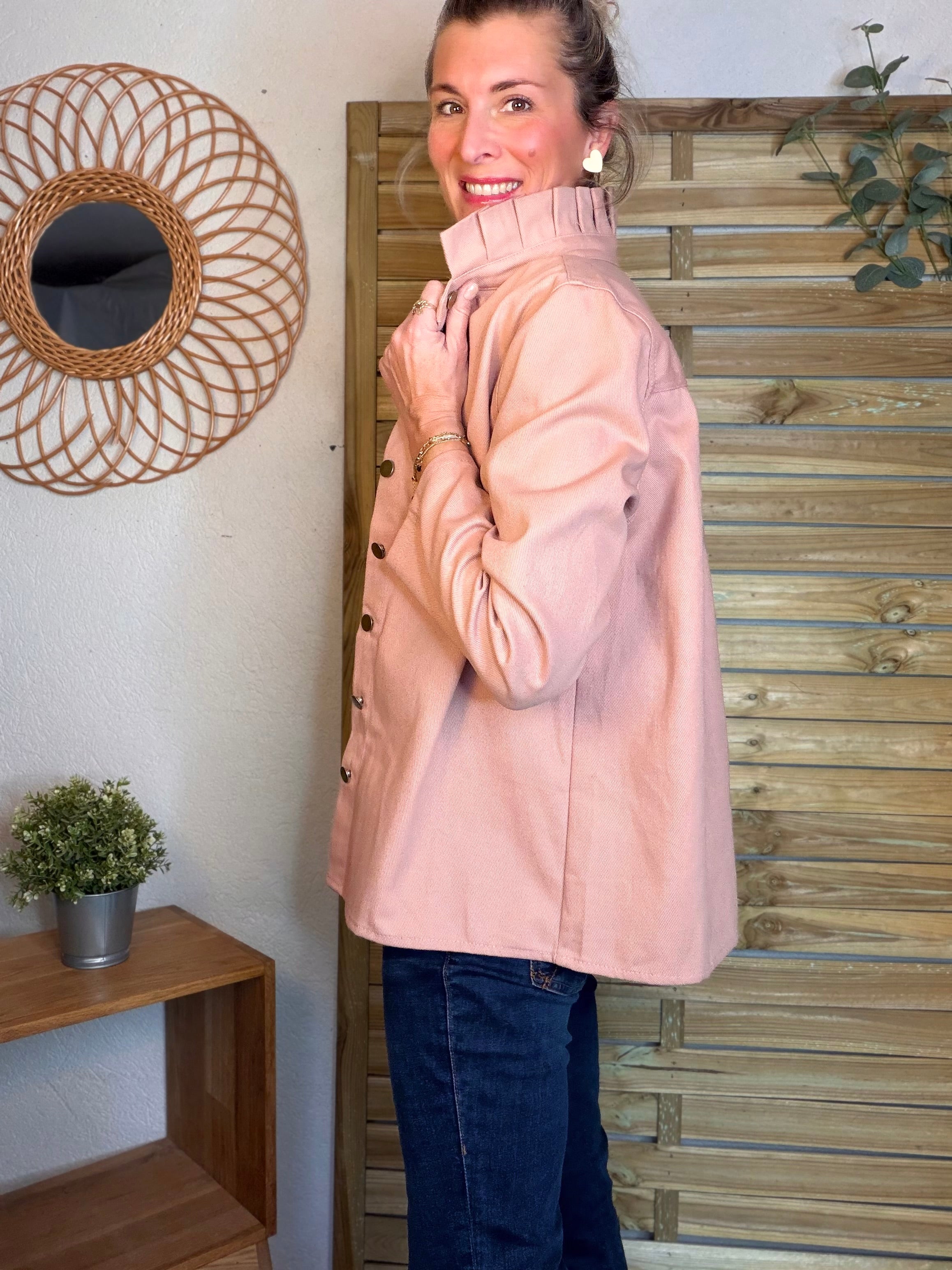 ⚡️ ARRIVAGE - Veste / Chemise en coton, col victorien volanté Beige taupe HILLARY - Rose