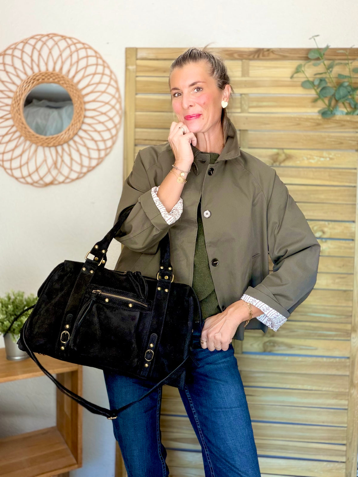 Sac cabas XL en cuir daim • HUNTER Noir