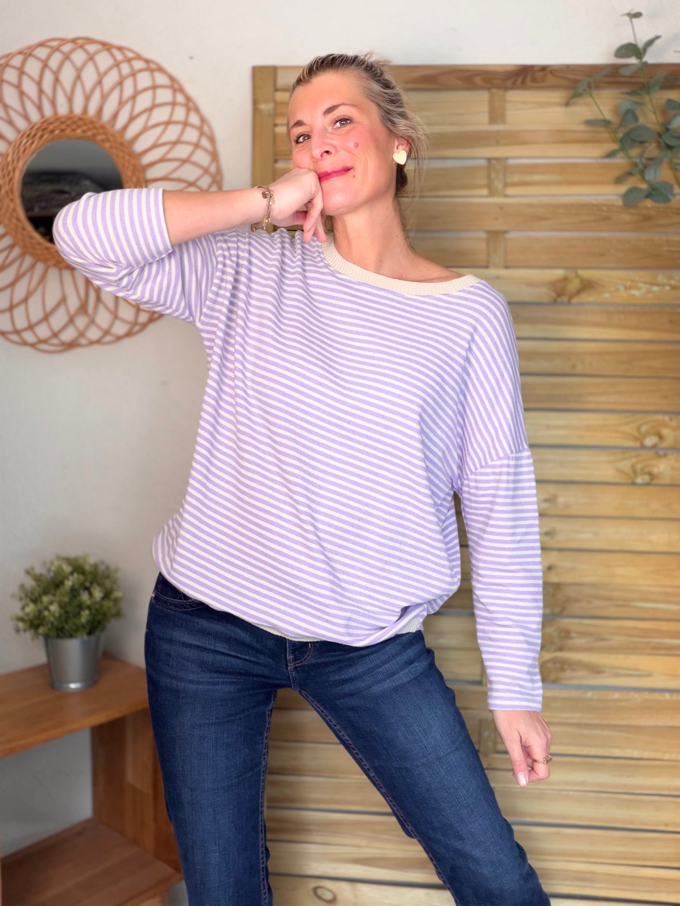 Pull fin rayé ample ROMANE - Lilas