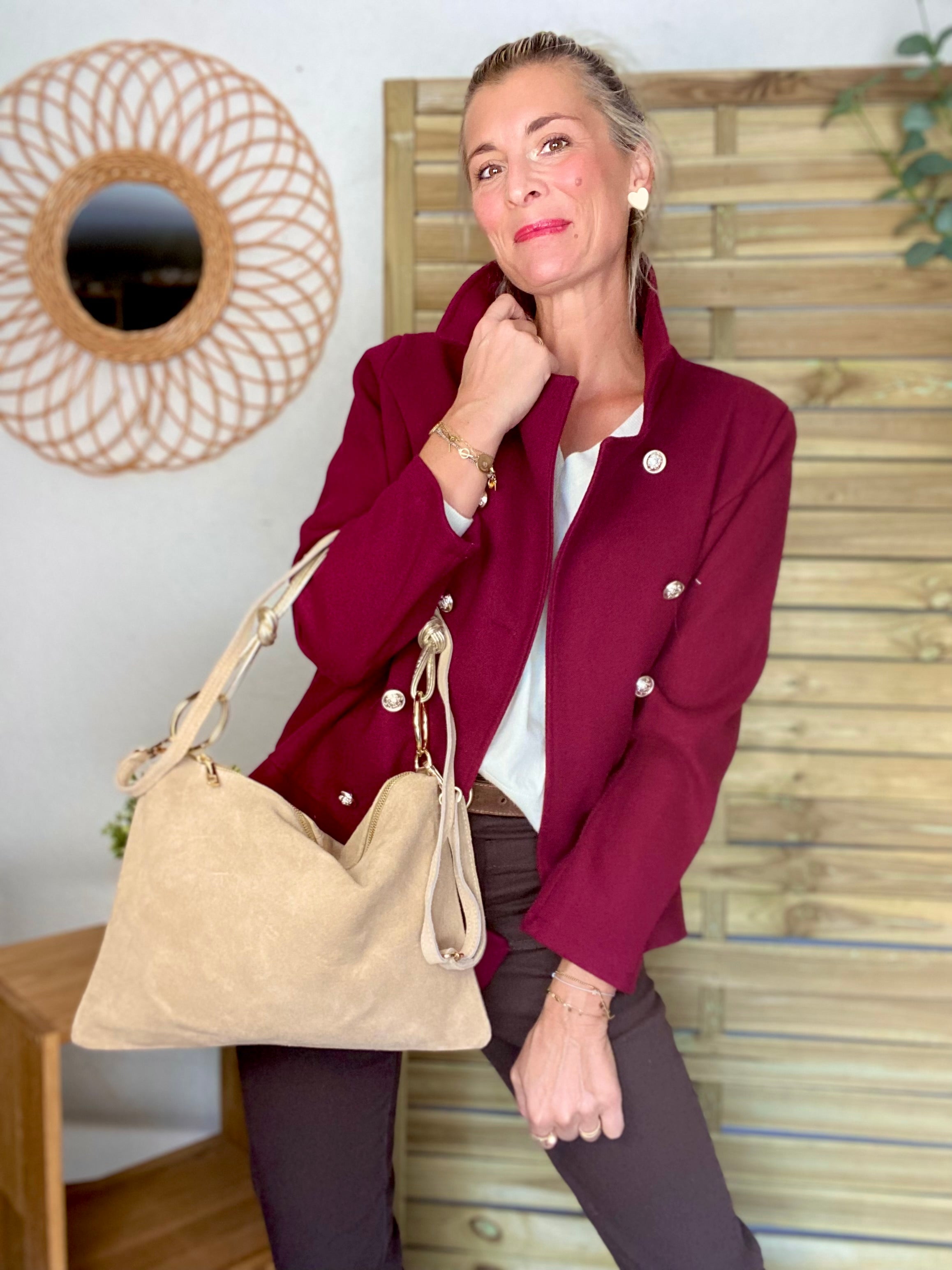 ⚡️PÉPITES FRIDAY - Sac en cuir daim 2 bandoulières (or et beige) - Beige - PACEY