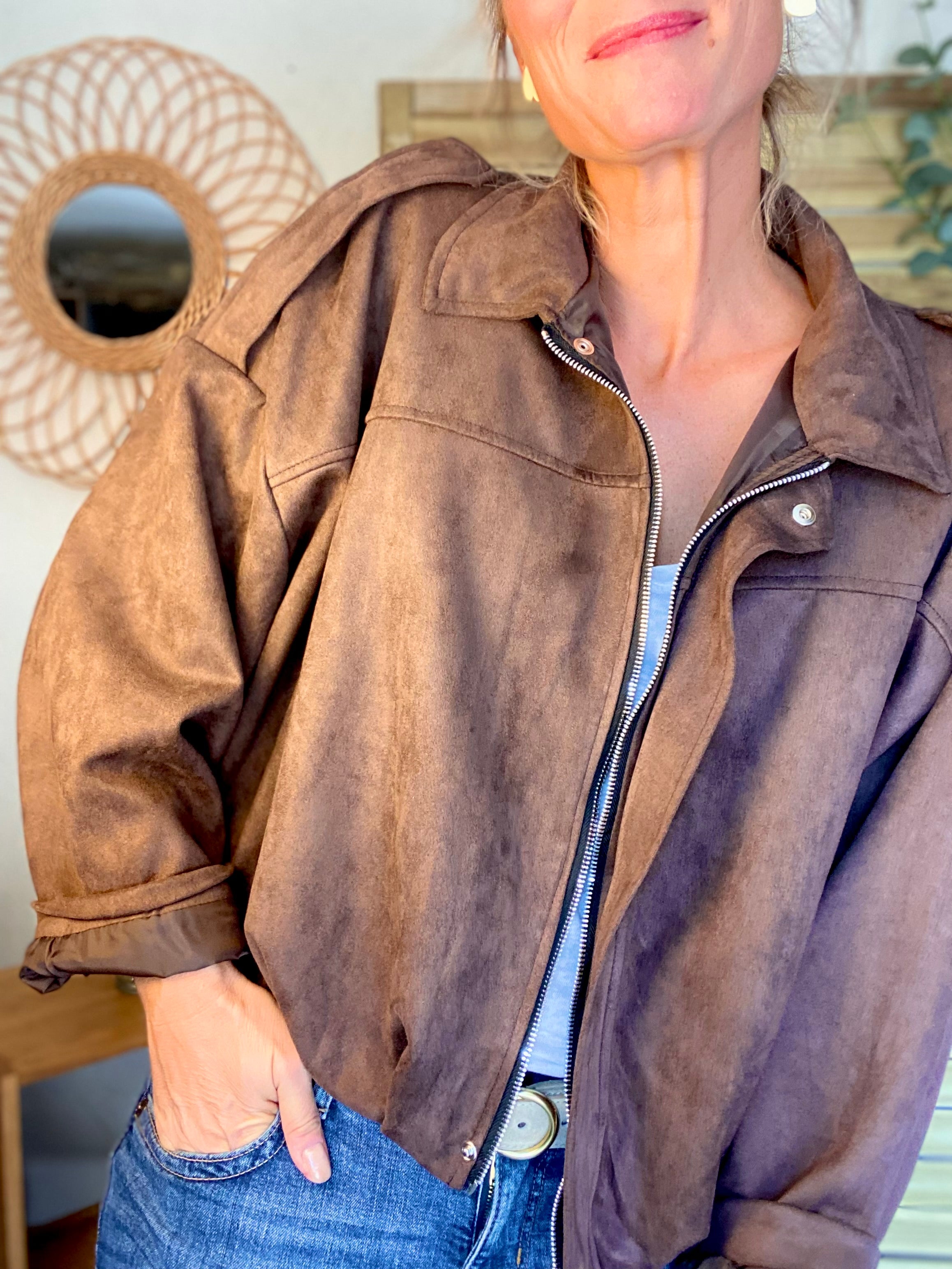 Veste oversize en suédine ISAAC - Chocolat