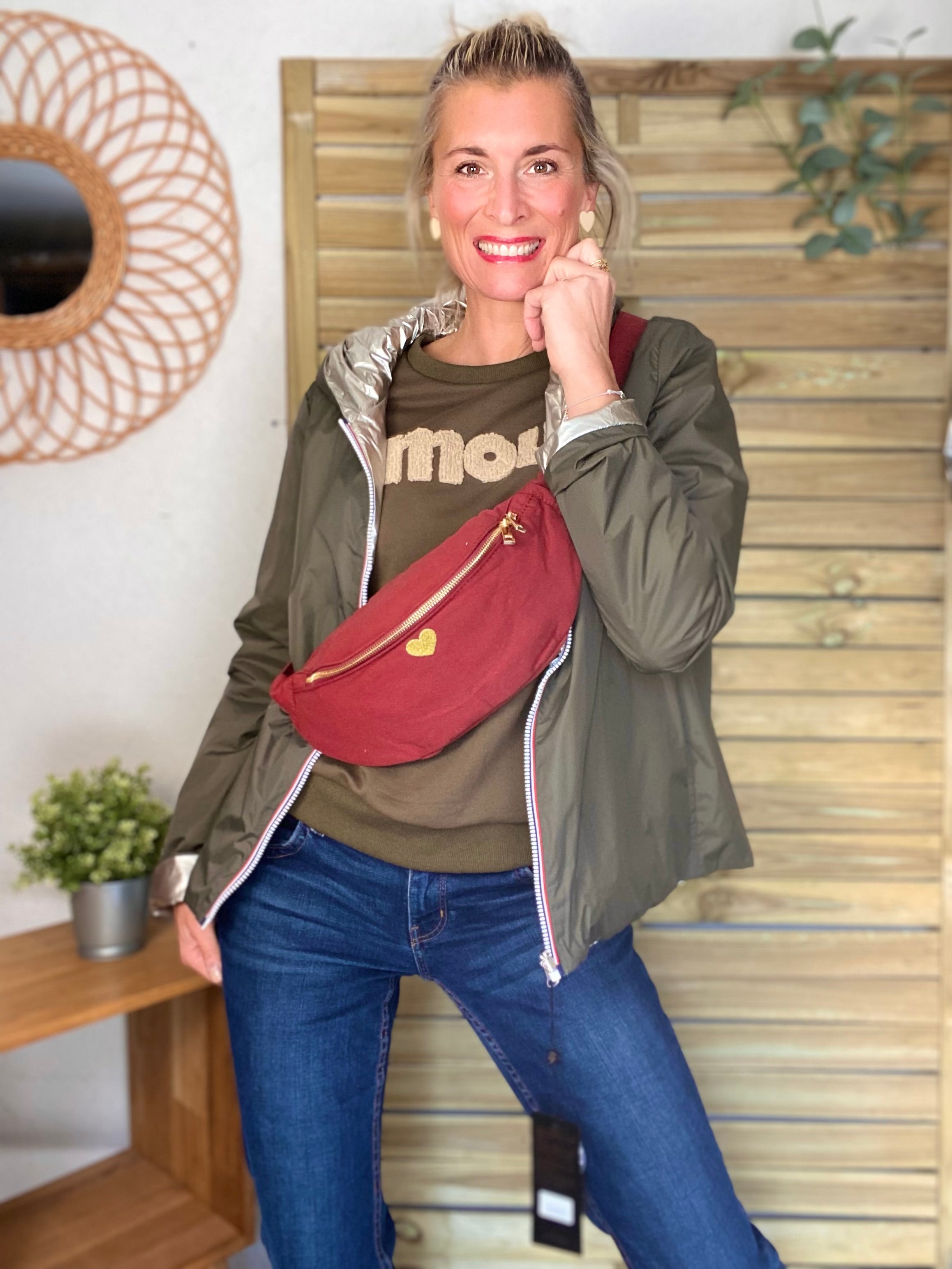 Sac banane en coton Coeur brodé 💛 CASSIDY - Bordeaux