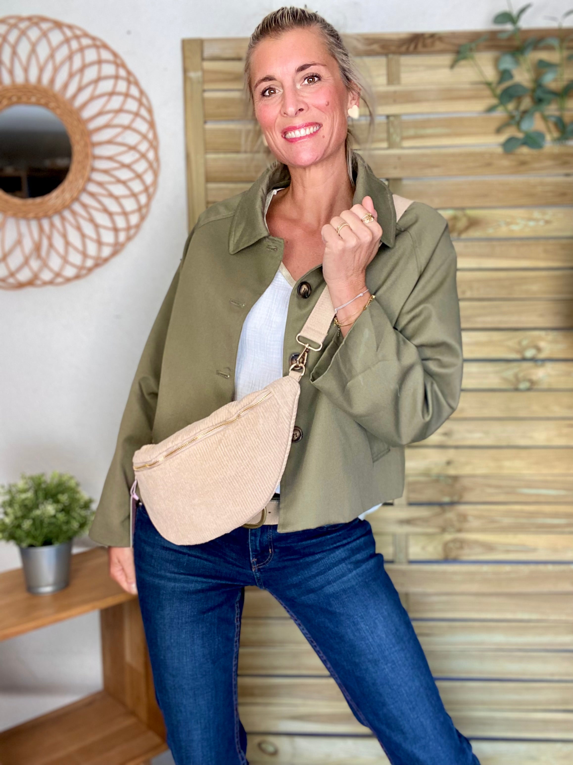 Veste Trench en coton avec vichy - YSEULT court Kaki