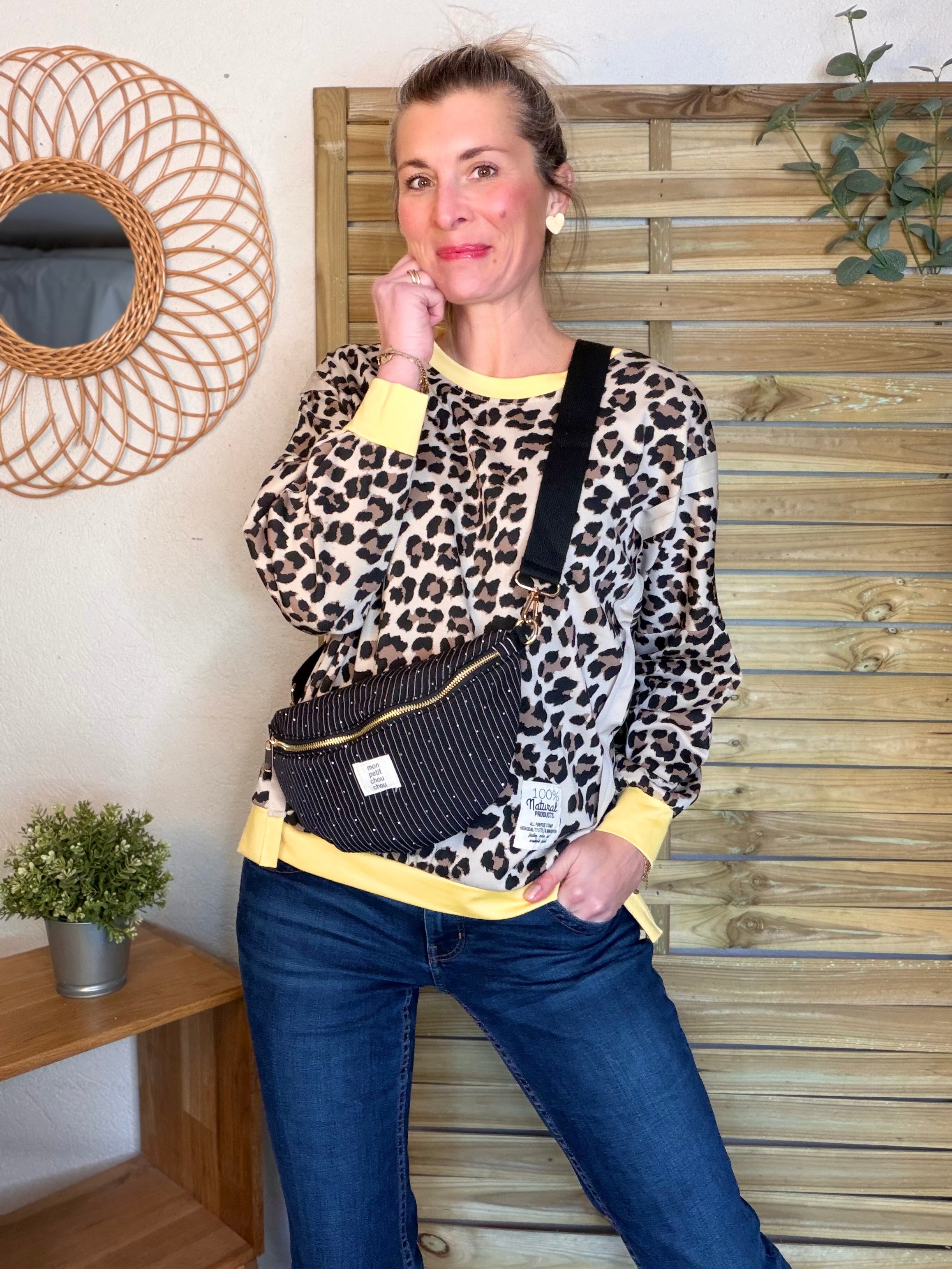 Sac banane avec strass BONNIE - Rayée noir