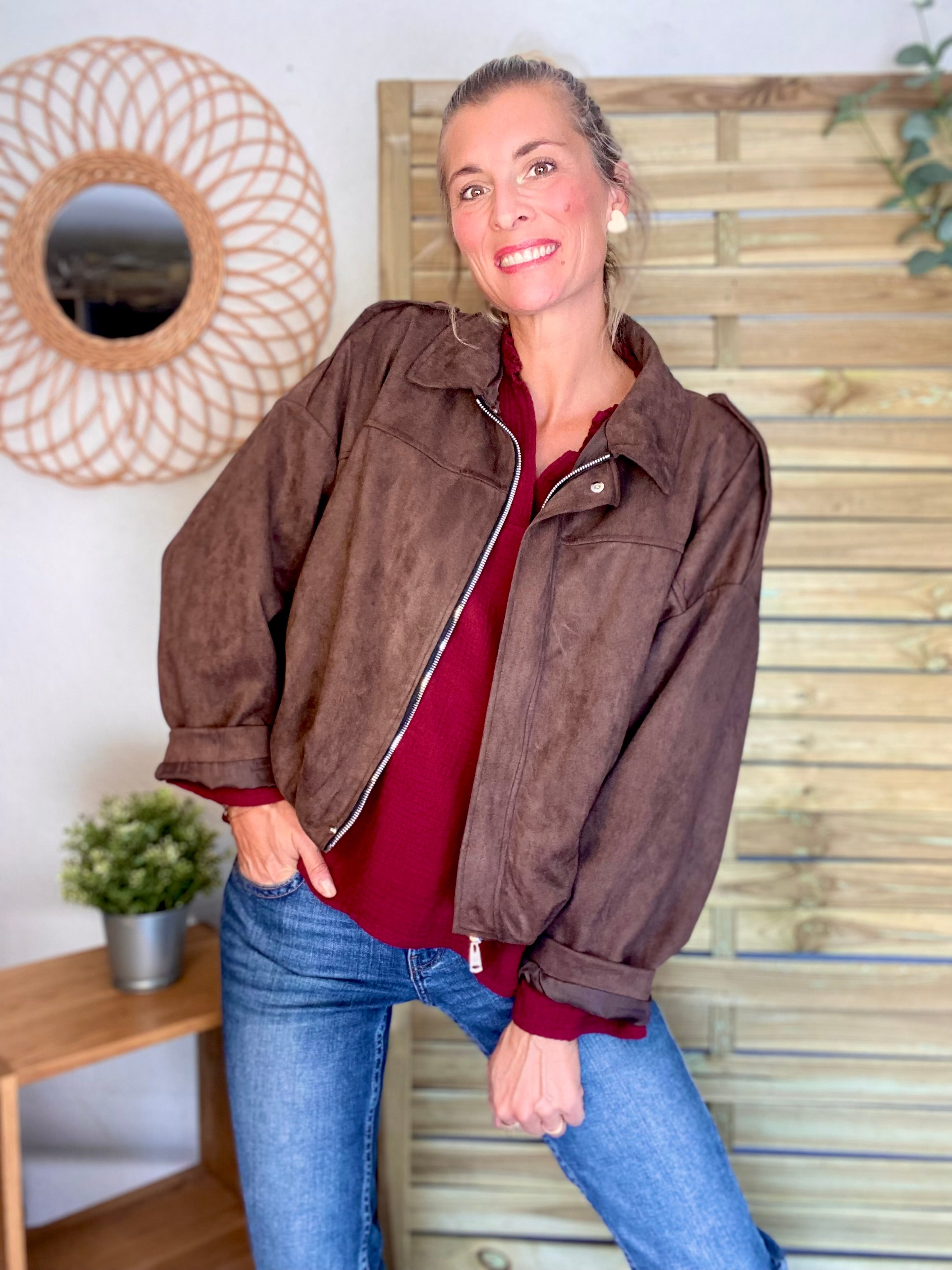 Veste oversize en suédine ISAAC - Chocolat