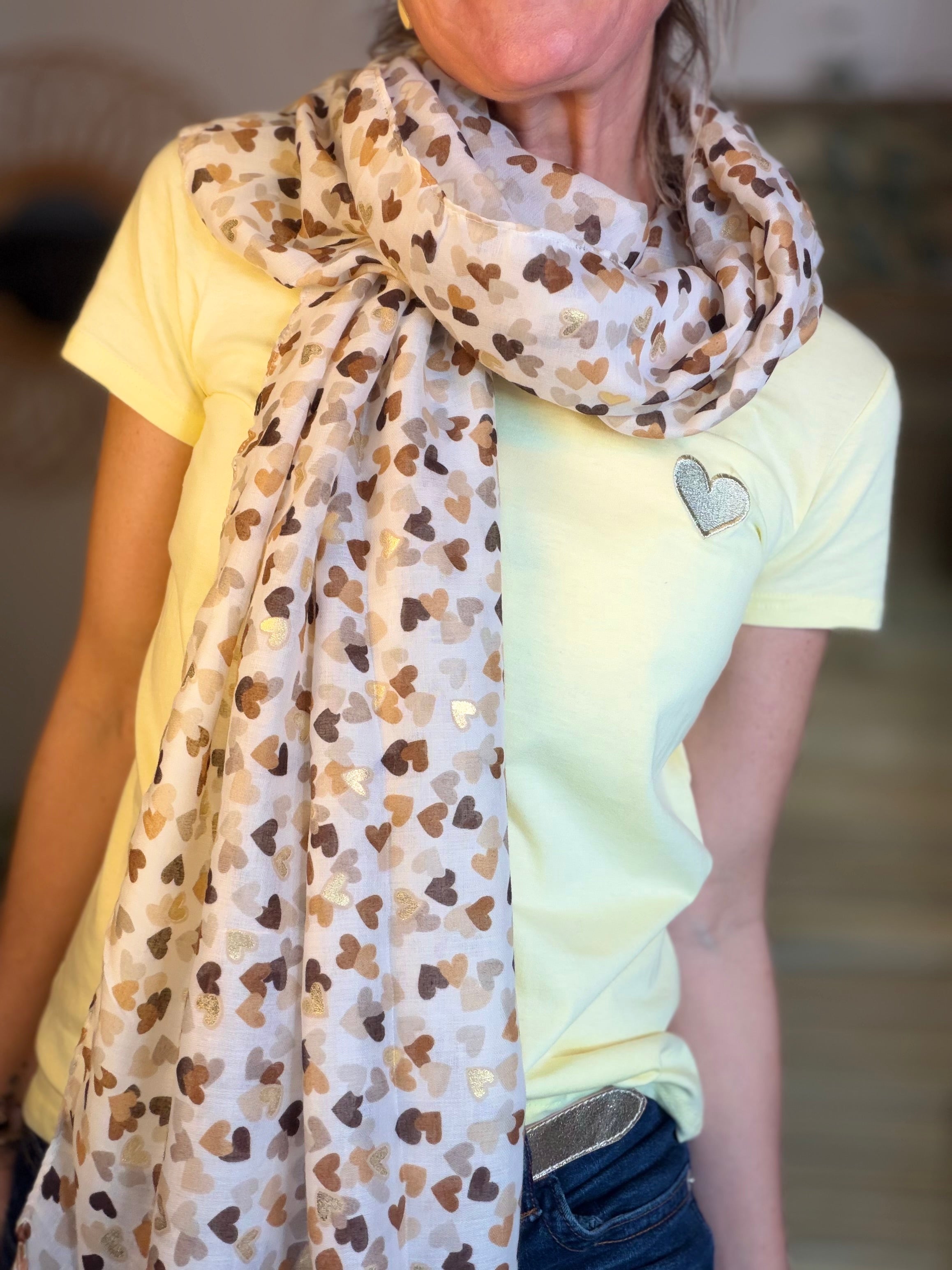 Foulard Cœurs SIGRID - Taupe 💛🧡🤎