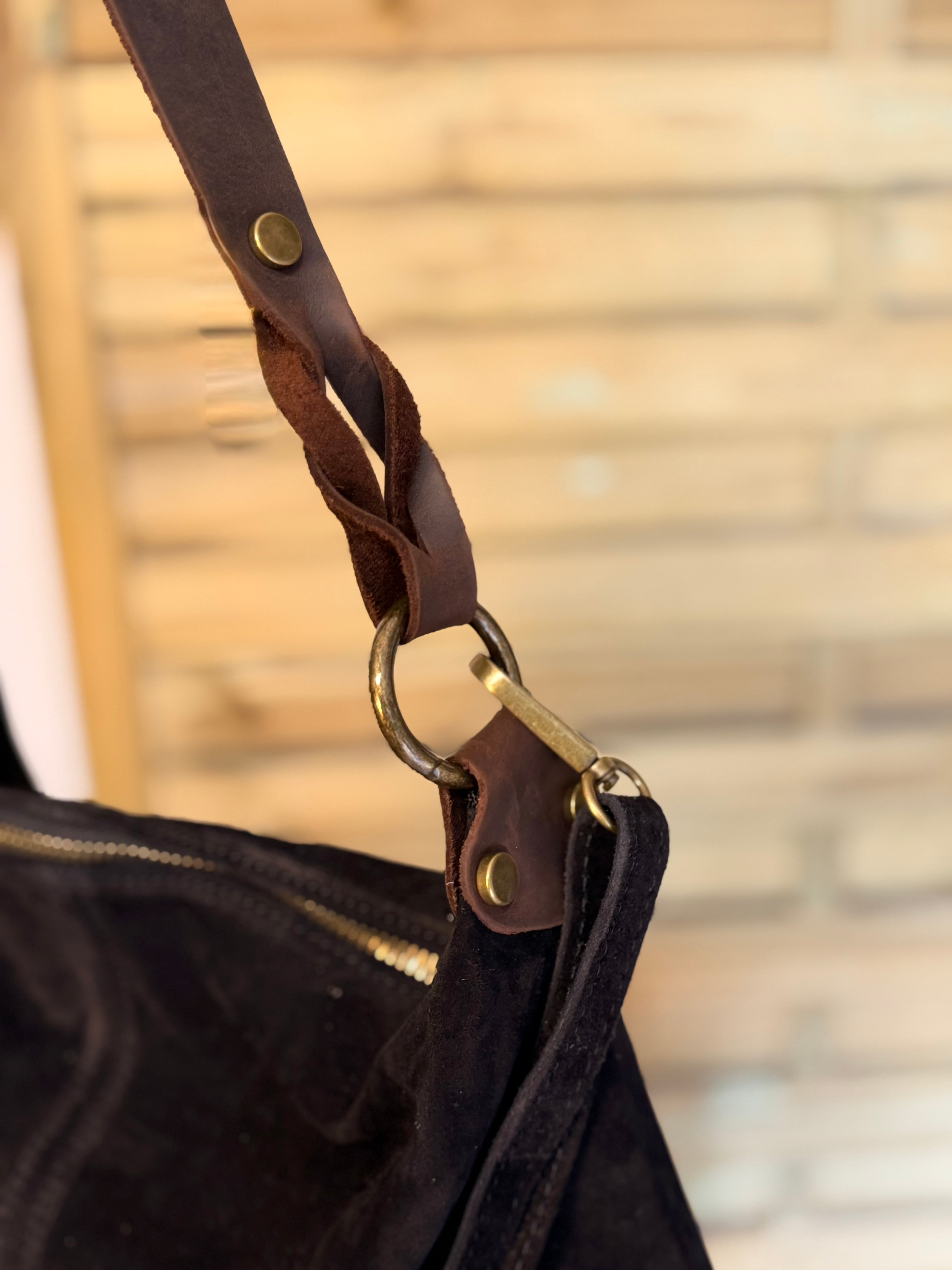 Sac hobo en cuir daim souple, double bandoulière ANDREW Noir