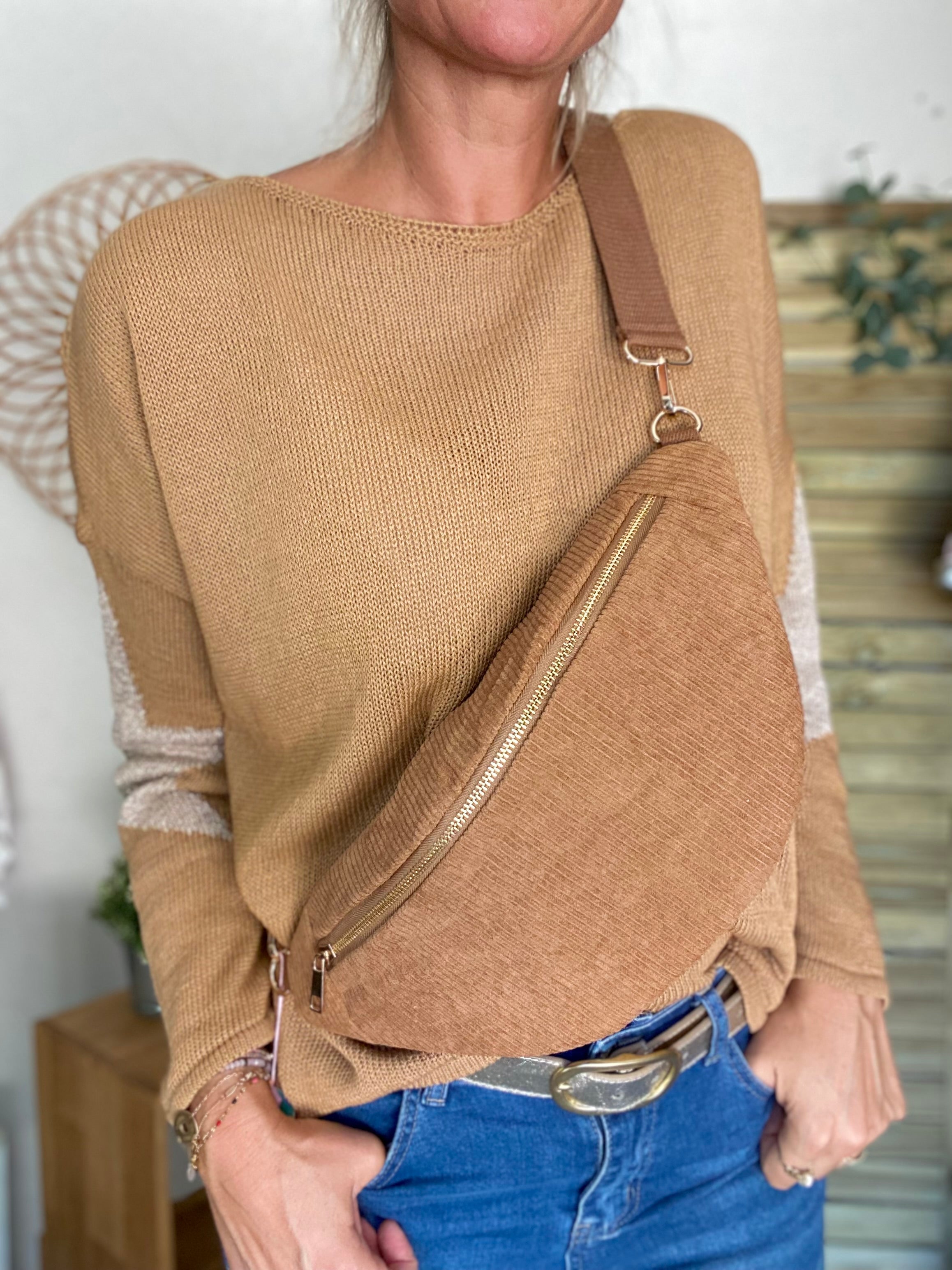 Sac banane XL velours côtelé Ciao Boum - IVY - Camel (20 coloris)