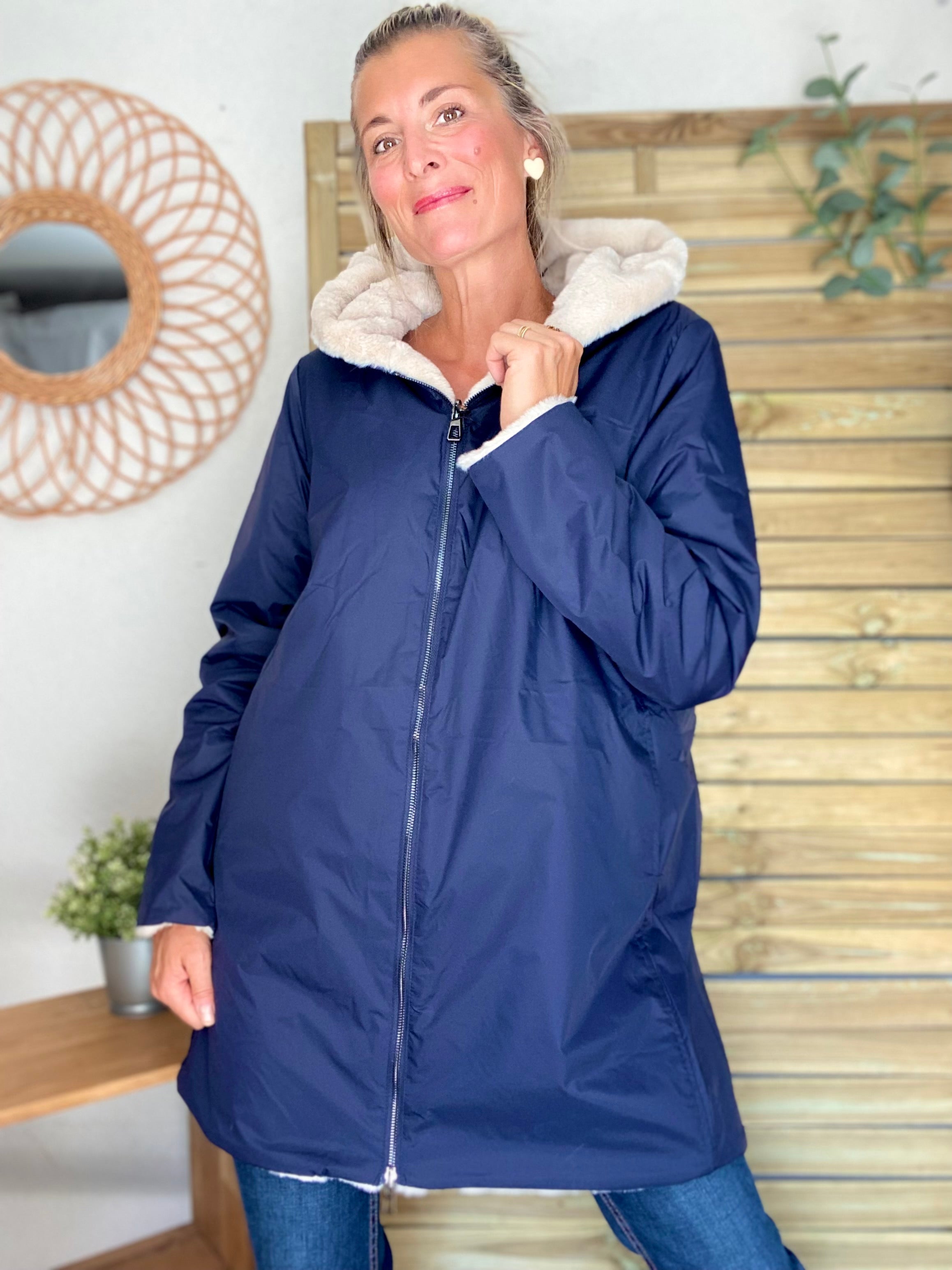 Parka Imperméable réversible fourrée Bleu marine / Beige ALIX - LAURA JO