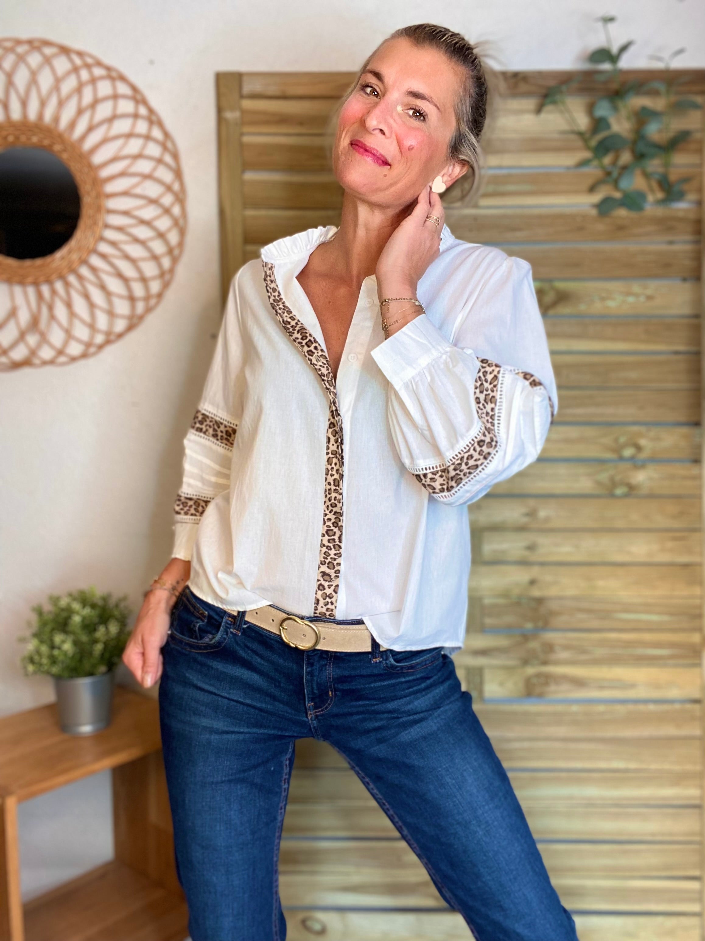 ⚡️ ARRIVAGE - Chemise coton détails Léo 🐆 SCARLETT Blanc