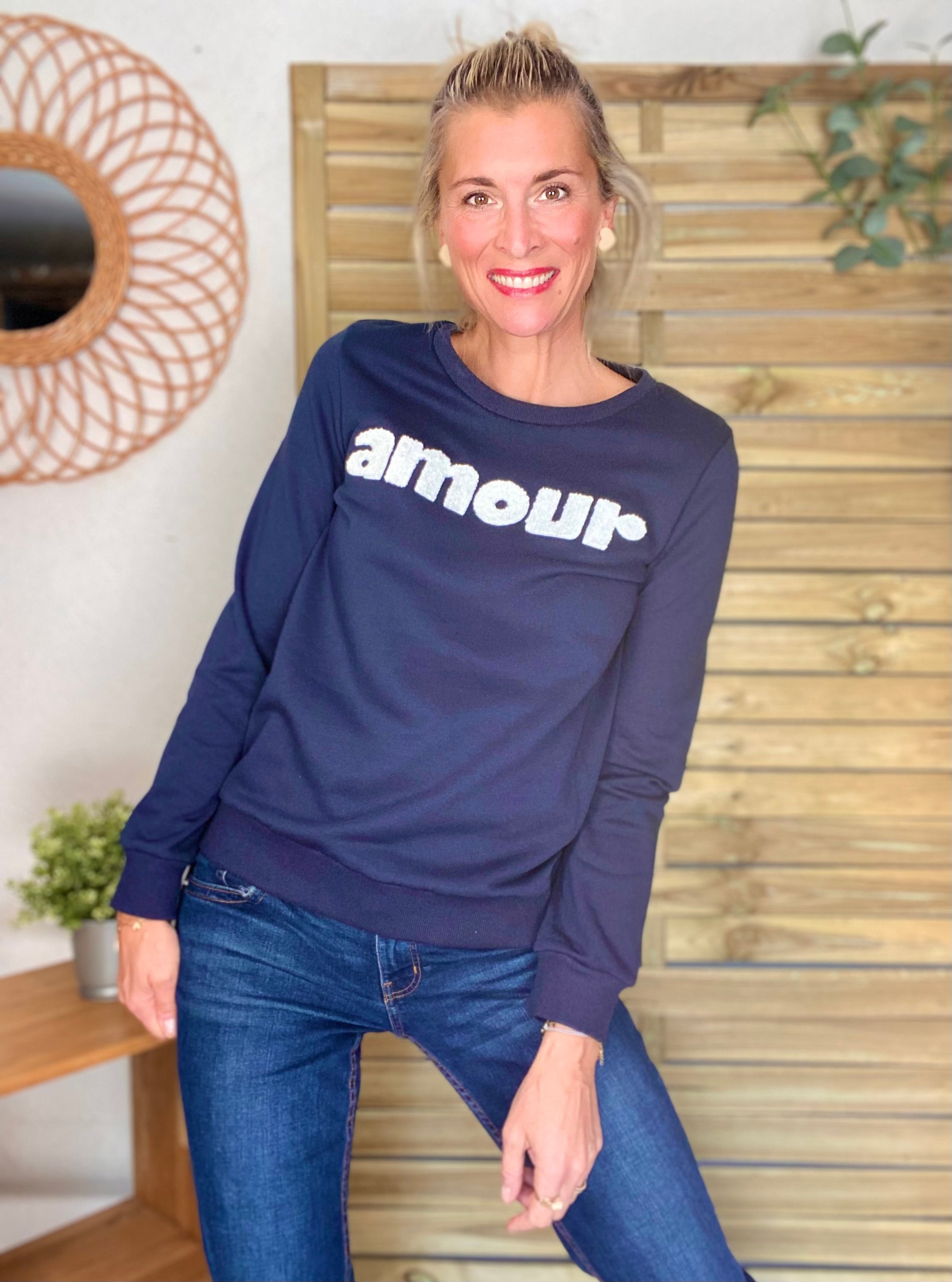 Sweat amour DORIA - Bleu marine / Blanc