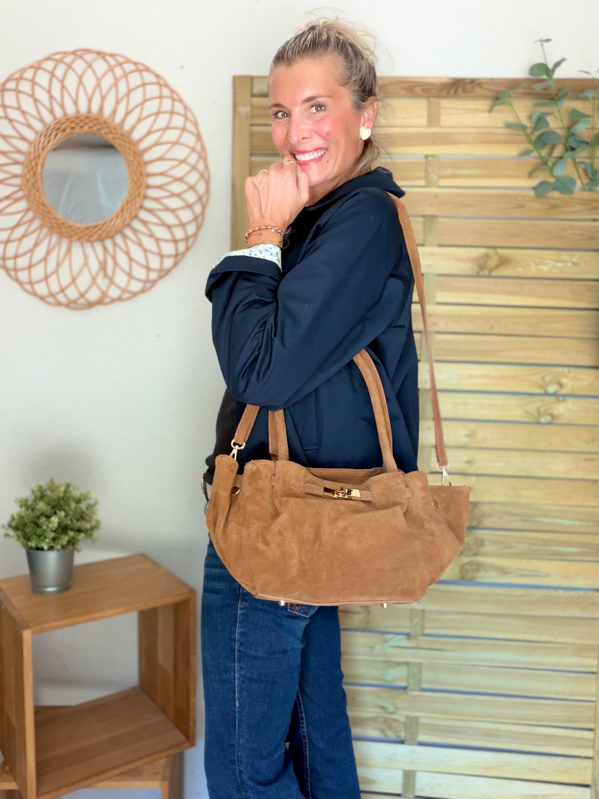 Sac cabas en cuir daim HANA - Camel